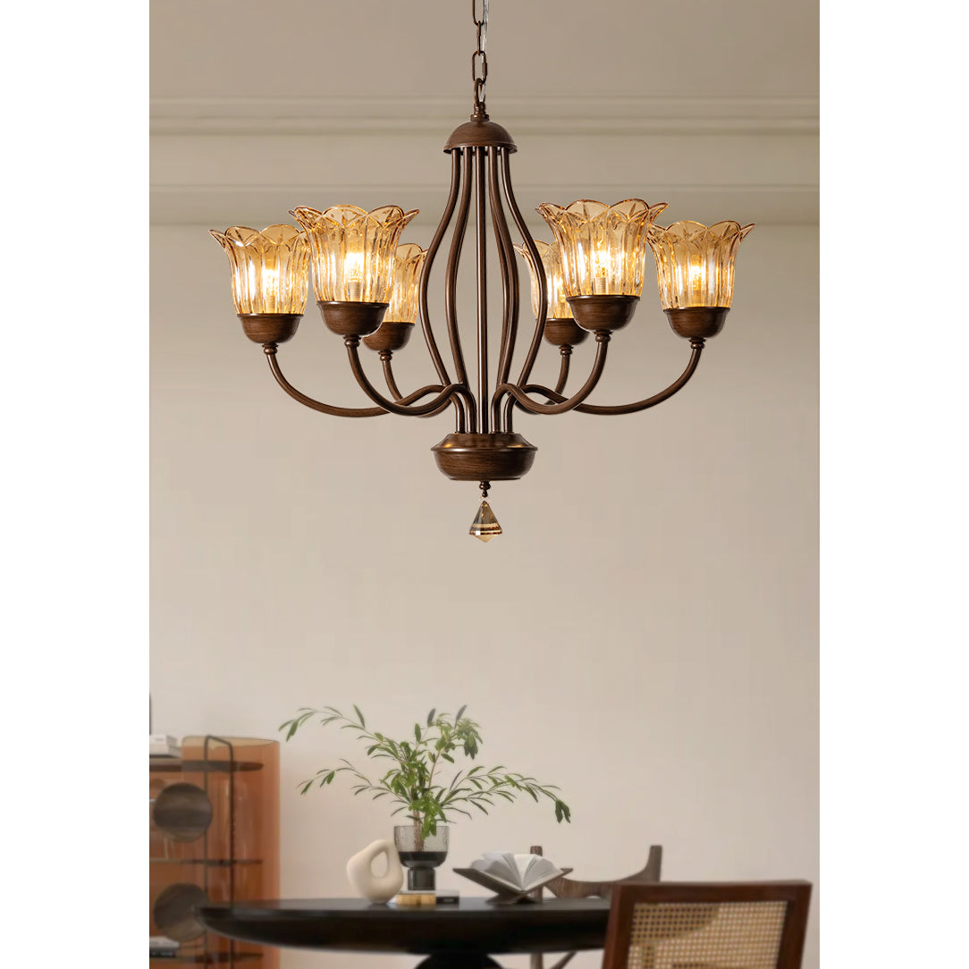 Brume Vintage Industrial Amber Metal Glass Chandelier - Lamp Copper