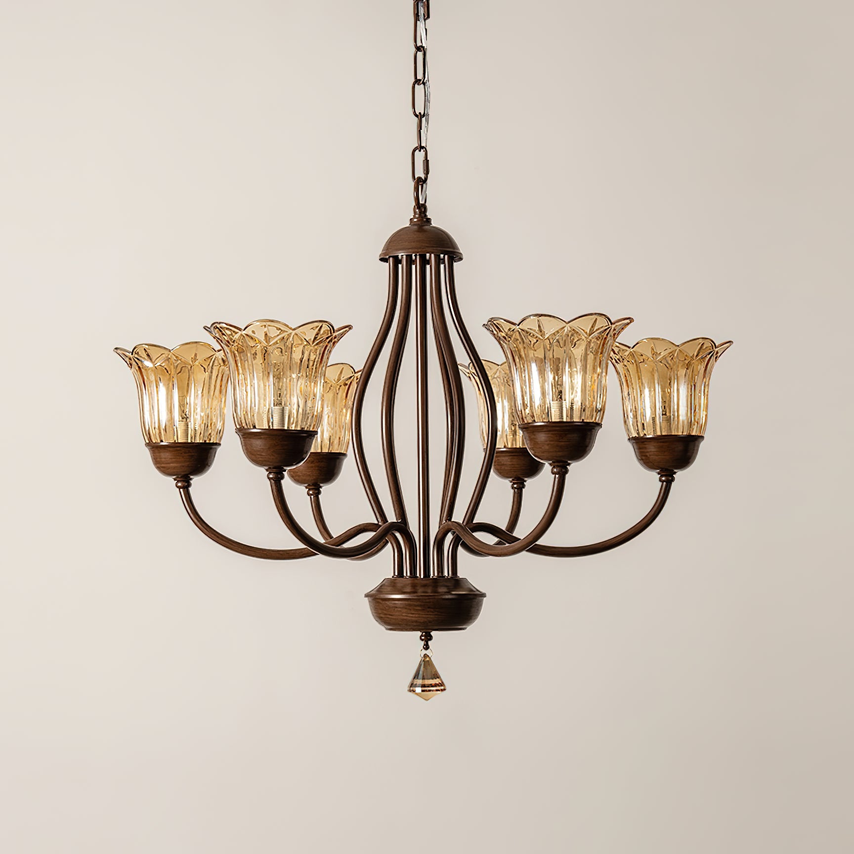 Brume Vintage Industrial Amber Metal Glass Chandelier - Lamp Copper