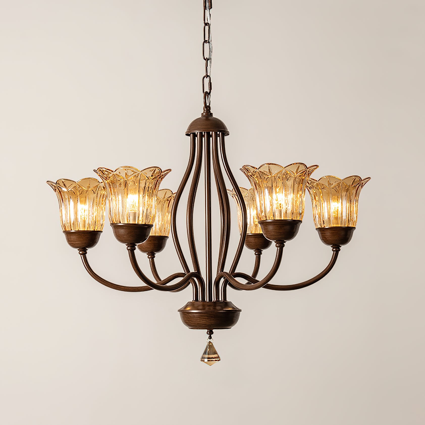 Brume Vintage Industrial Amber Metal Glass Chandelier - Lamp Copper