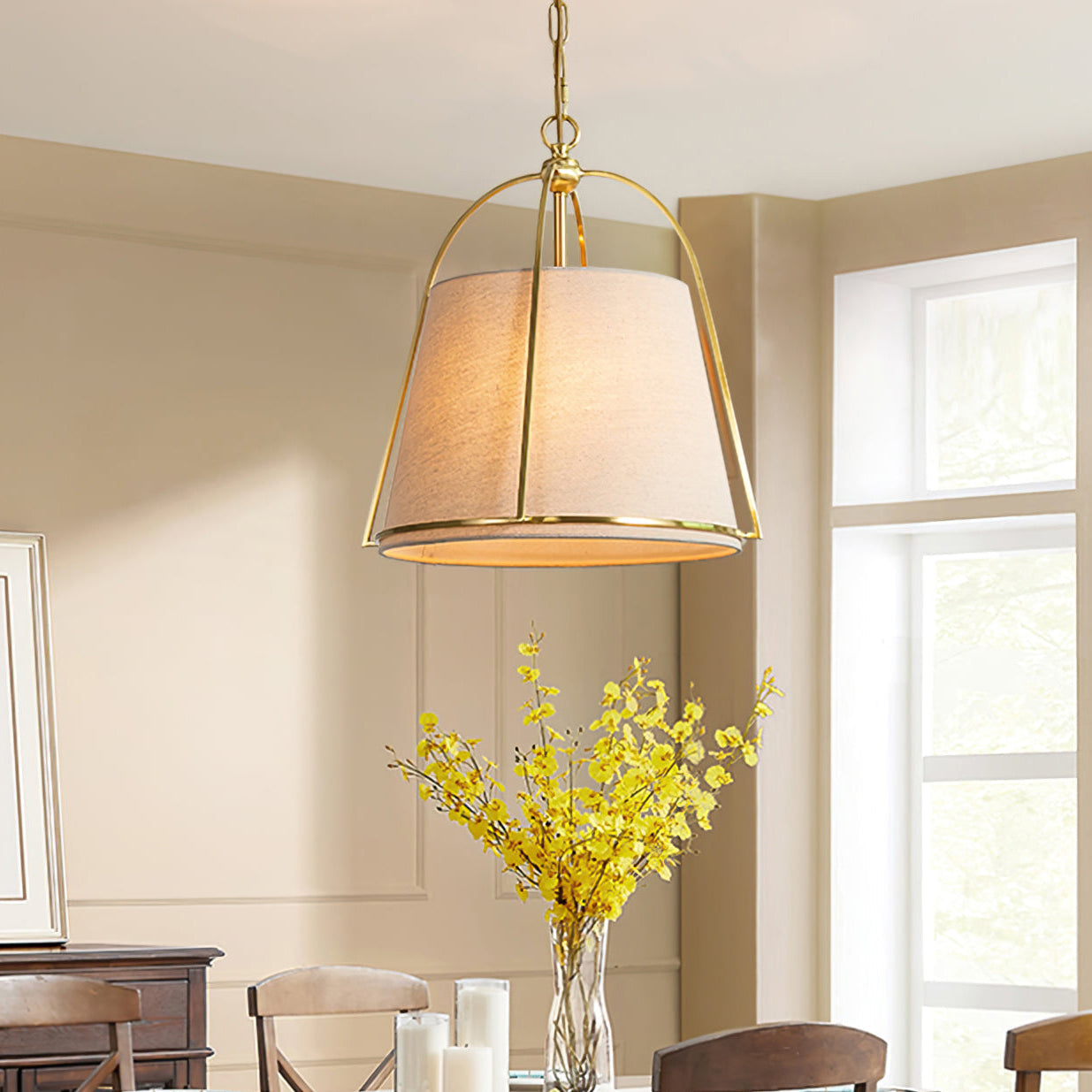 Yonder Traditional Classic Brass Metal Fabric Pendant Lamp - Lamp Copper