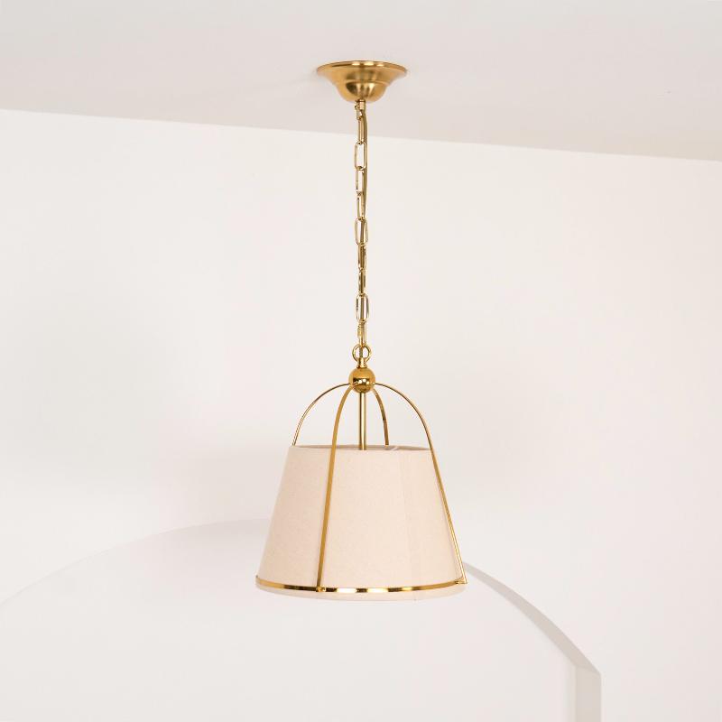 Yonder Traditional Classic Brass Metal Fabric Pendant Lamp - Lamp Copper