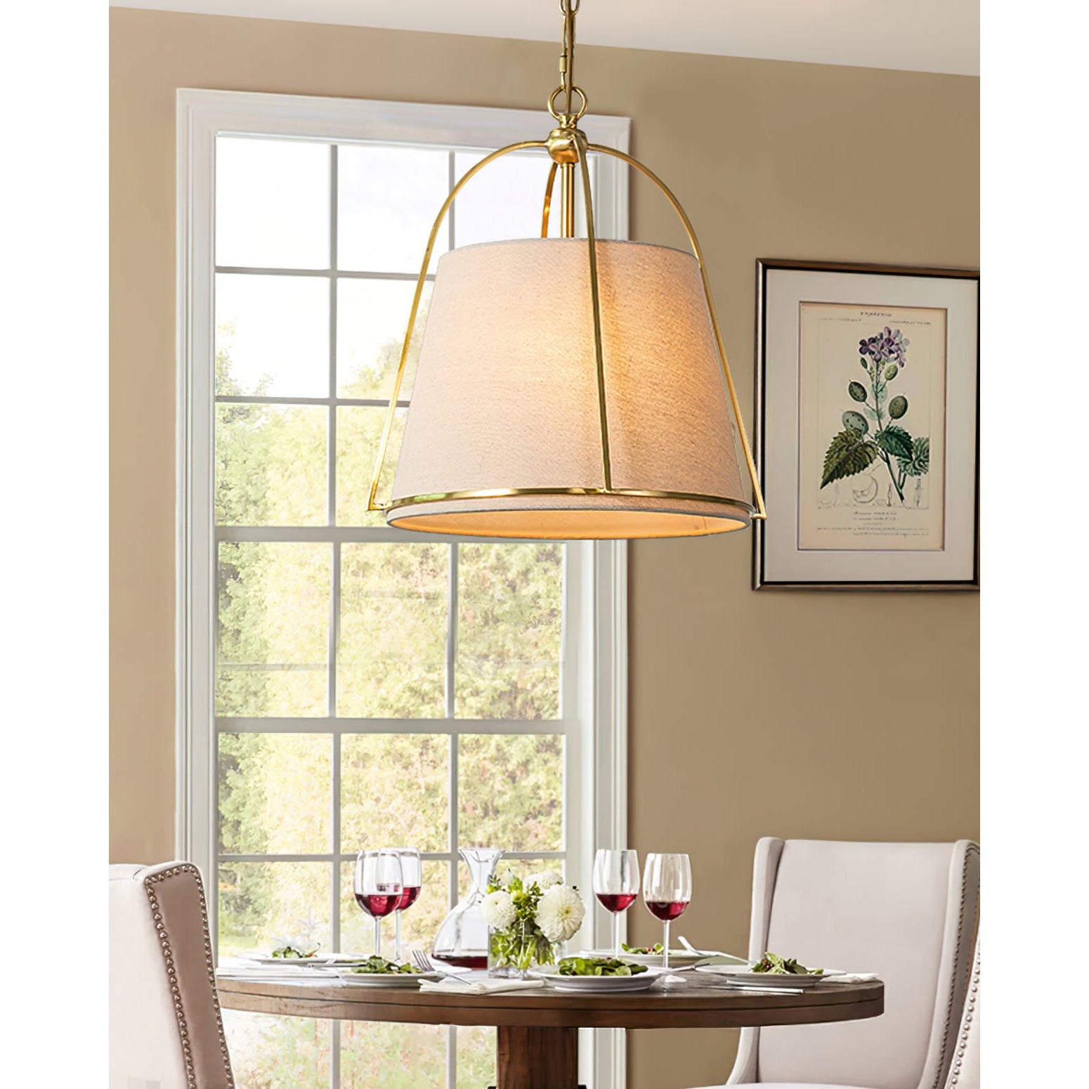 Yonder Traditional Classic Brass Metal Fabric Pendant Lamp - Lamp Copper
