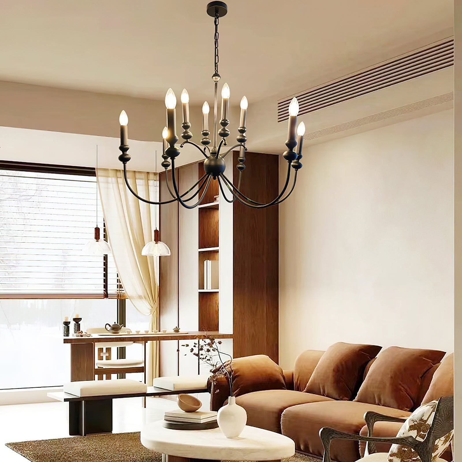 Crest Premium Vintage Industrial Black Metal Chandelier - Lamp Copper