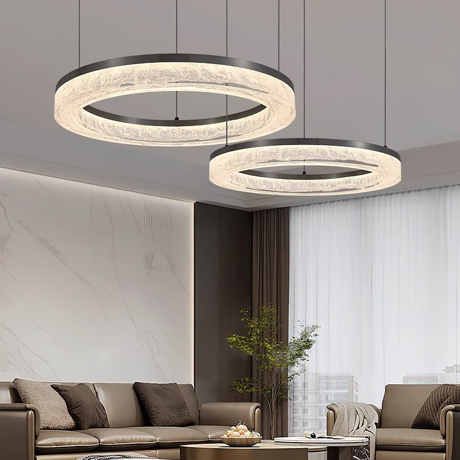 Idyll Modern Minimalist Round LED Metal Resin Chandelier - Lamp Copper