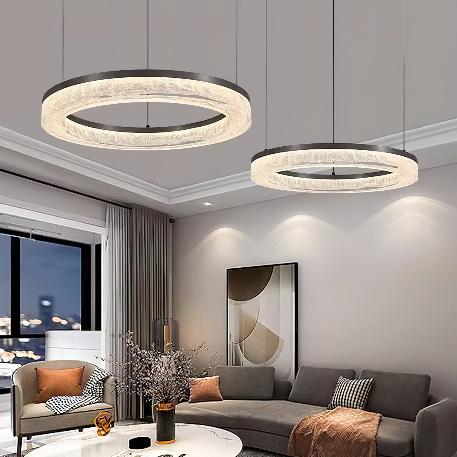 Idyll Modern Minimalist Round LED Metal Resin Chandelier - Lamp Copper