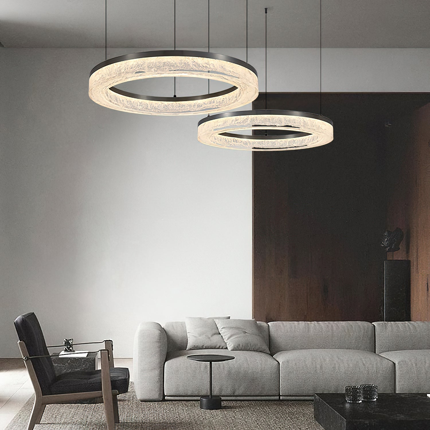 Idyll Modern Minimalist Round LED Metal Resin Chandelier - Lamp Copper