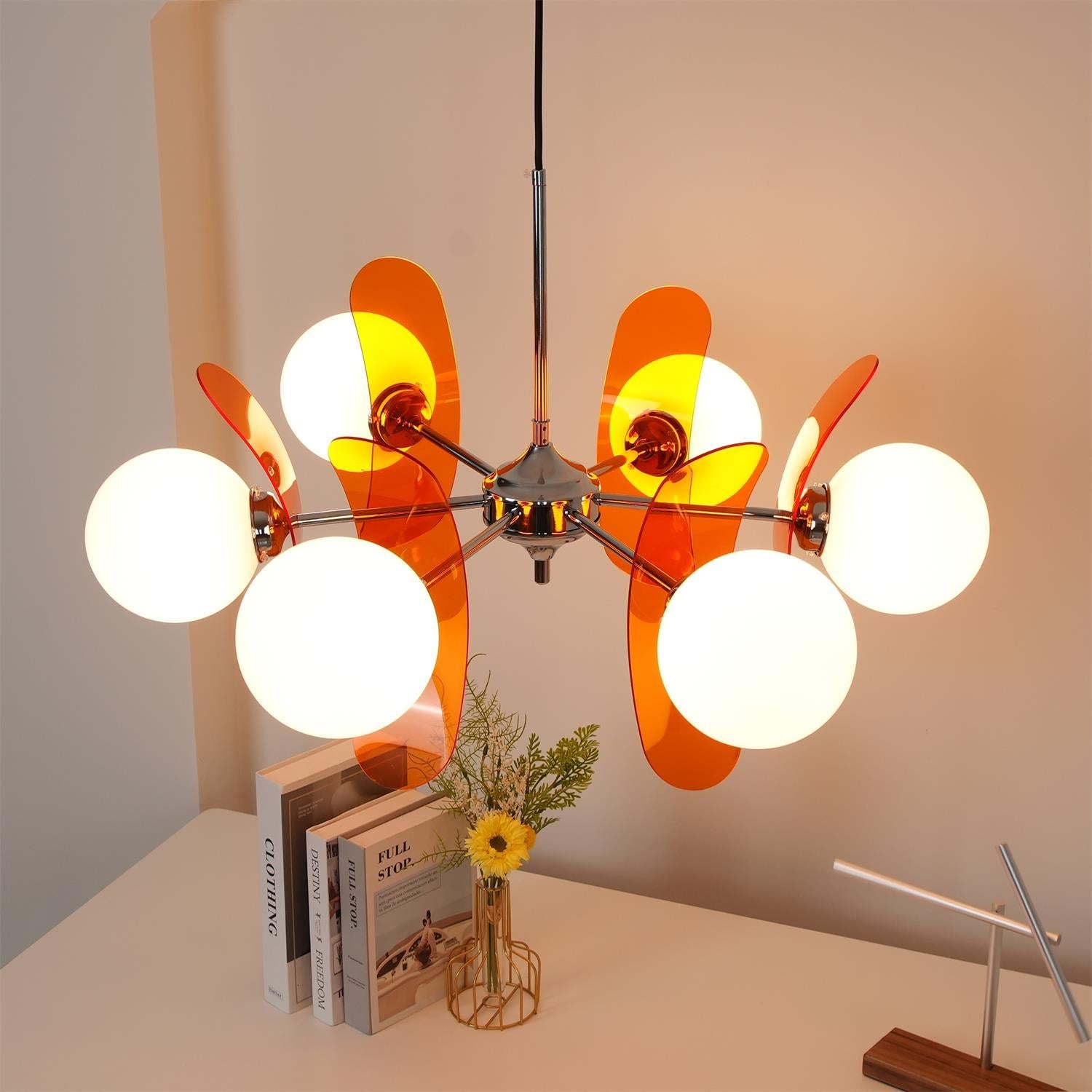 Prism Creativity Sputnik Orange Glass Acrylic Chandelier - Lamp Copper