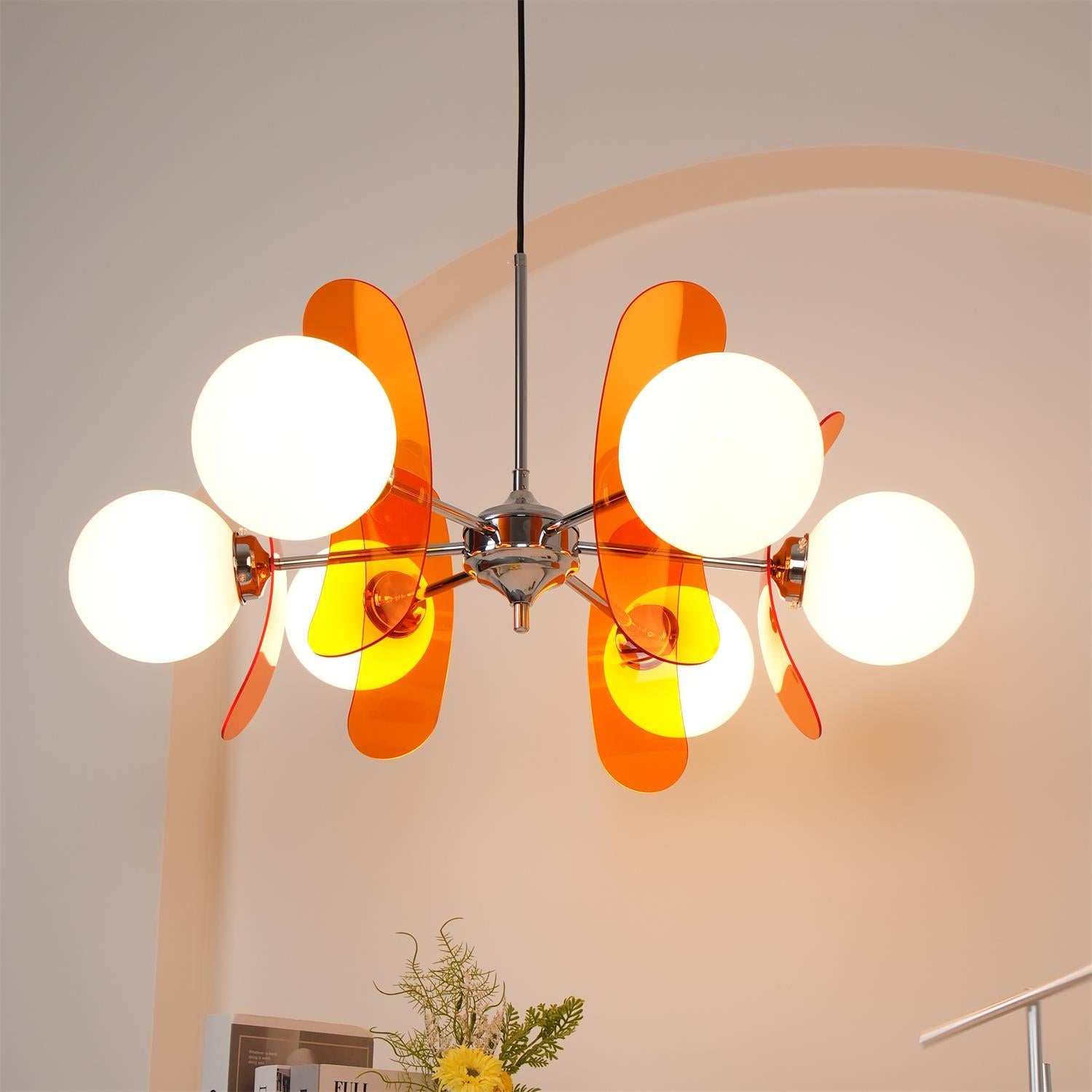 Prism Creativity Sputnik Orange Glass Acrylic Chandelier - Lamp Copper