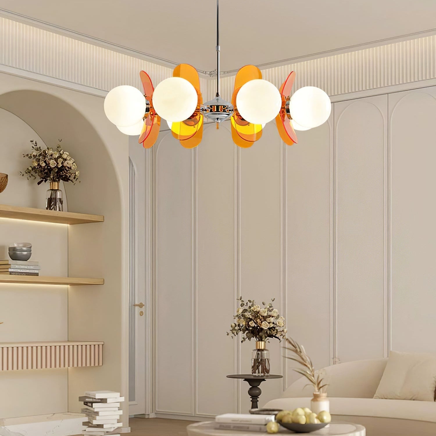 Prism Creativity Sputnik Orange Glass Acrylic Chandelier - Lamp Copper