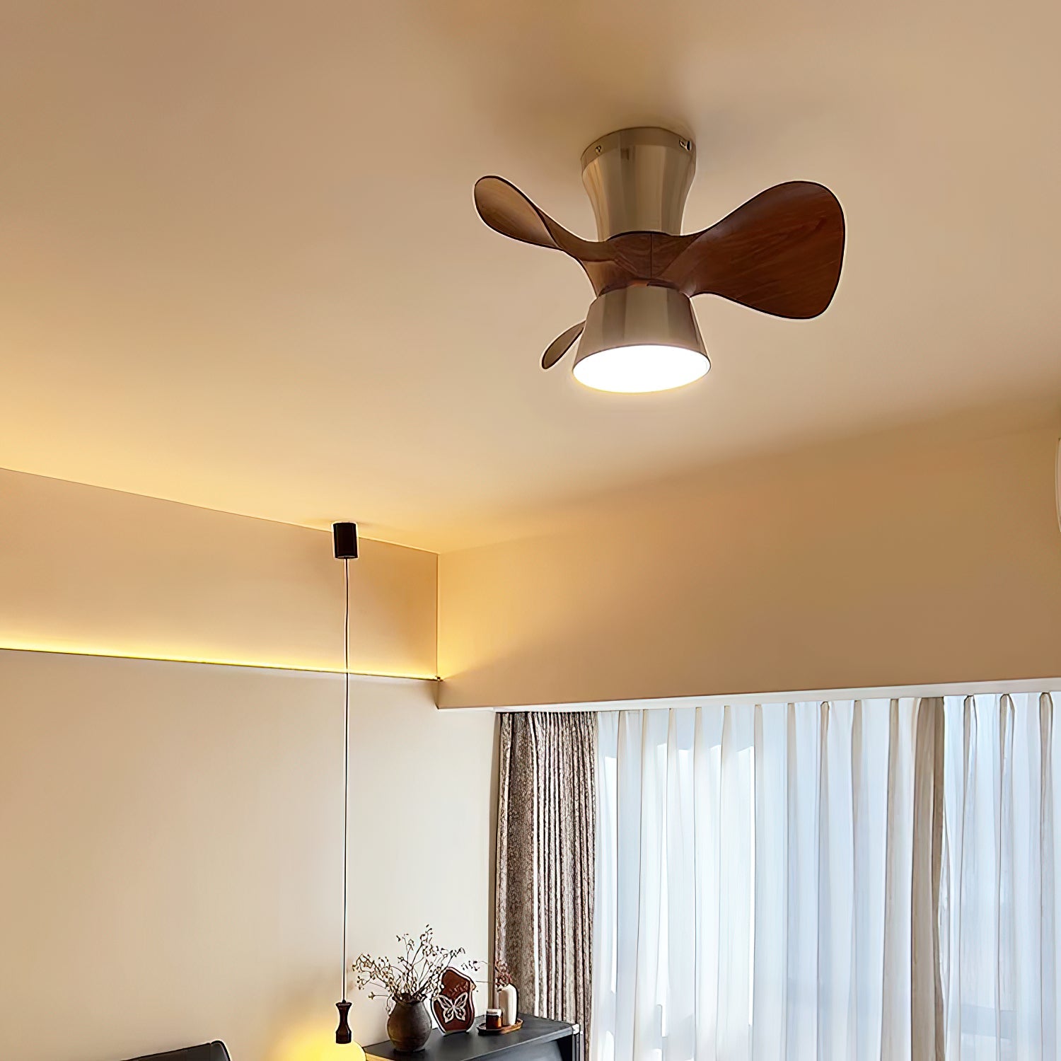 Zanorir Modern Minimalist Natural Wooden Acrylic Ceiling Fan Light - Lamp Copper
