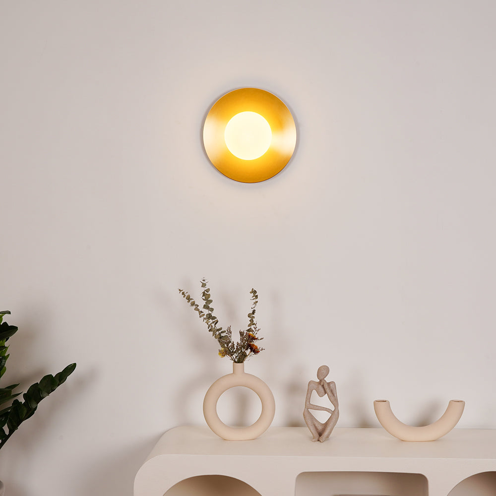 Haze Modern Minimalist Round Metal Glass Wall Lamp - Lamp Copper