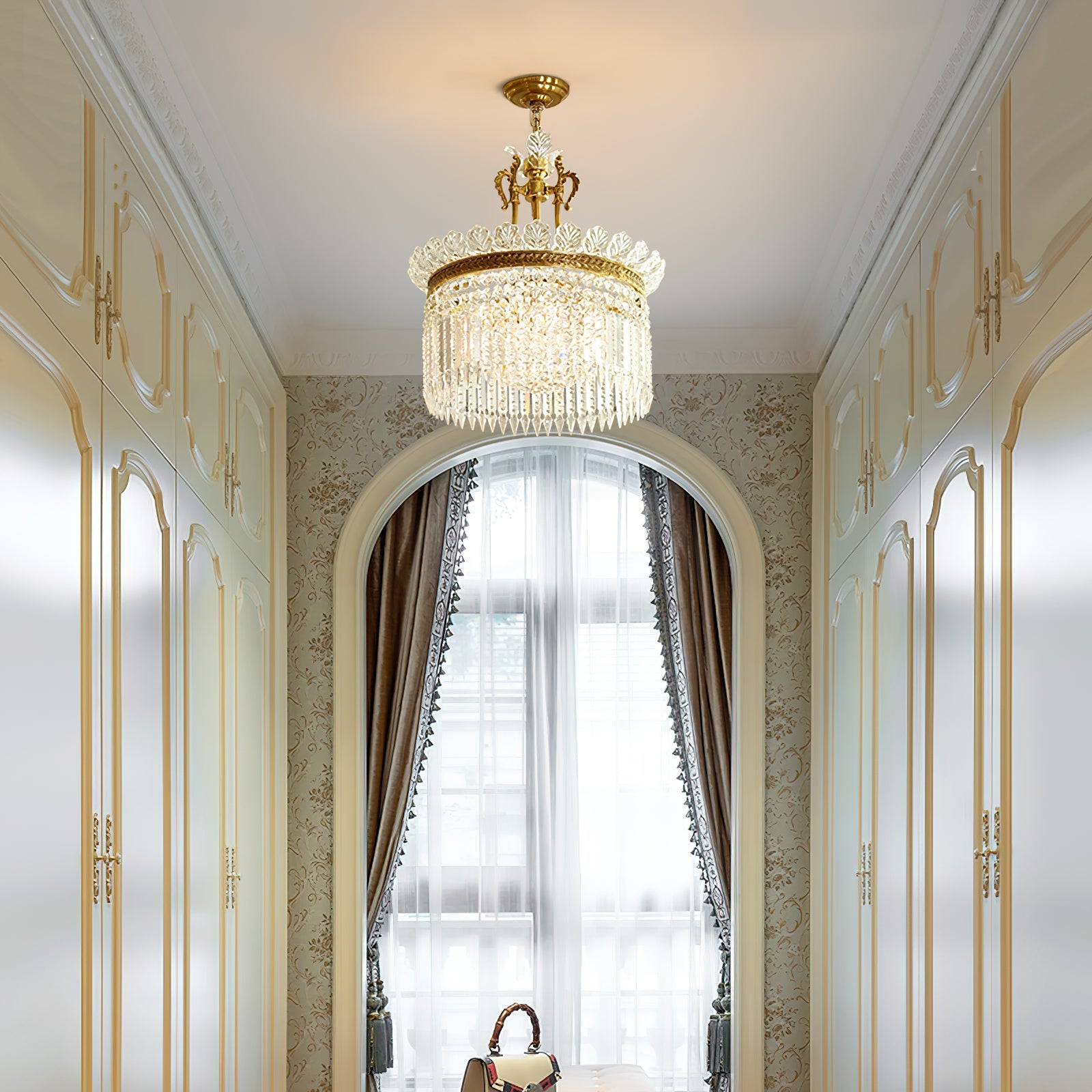 Crinoline Postmodern Luxury Brass Crystal Chandelier - Lamp Copper