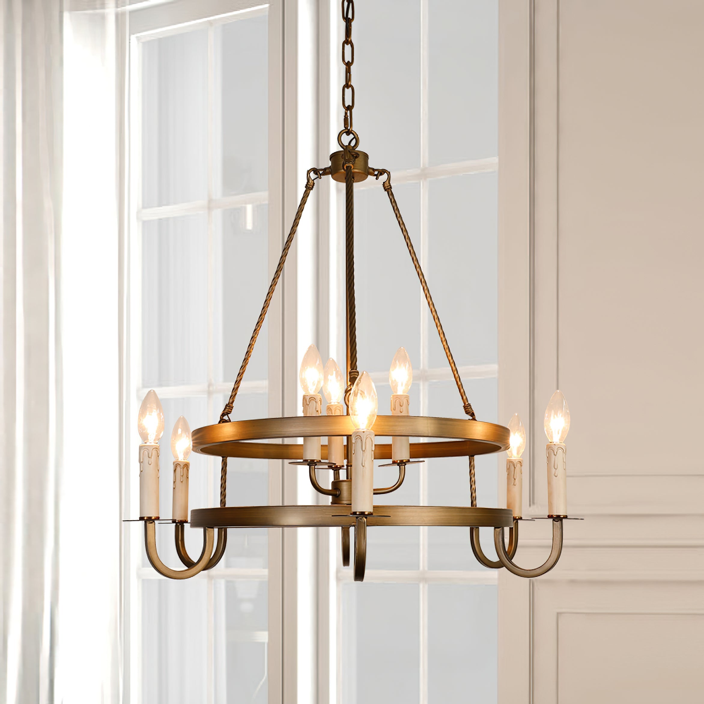 Woven Classic Wagon Wheel Plastic Chandelier - Lamp Copper
