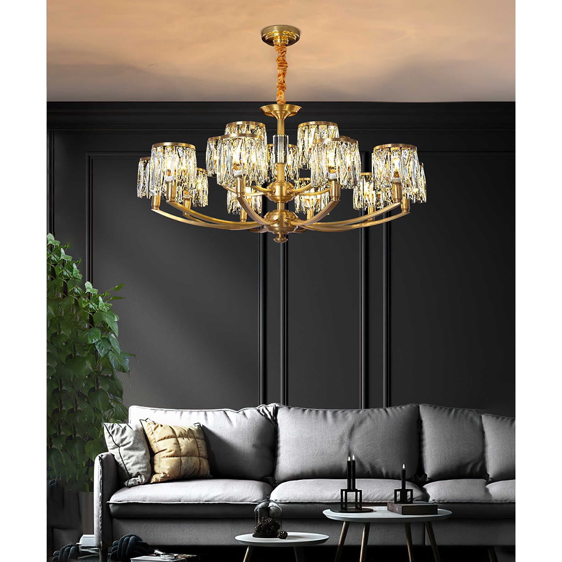 Amber Individual Creativity Column Brass Crystal Chandelier - Lamp Copper