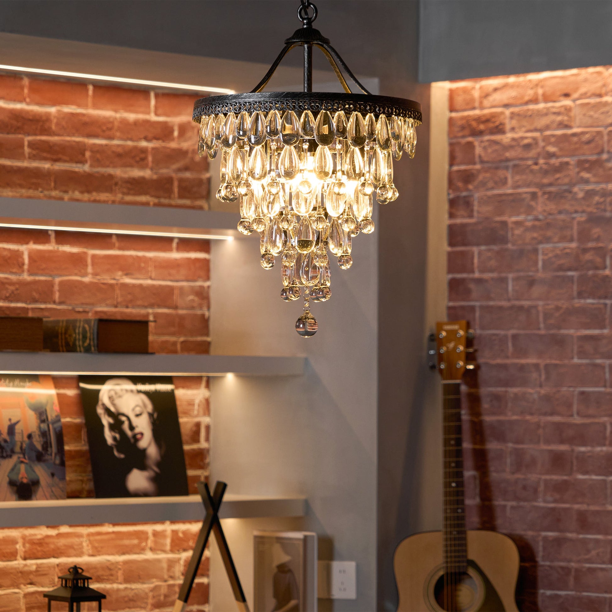 Blink Unique Inverted Pyramid Metal Crystal Chandelier - Lamp Copper