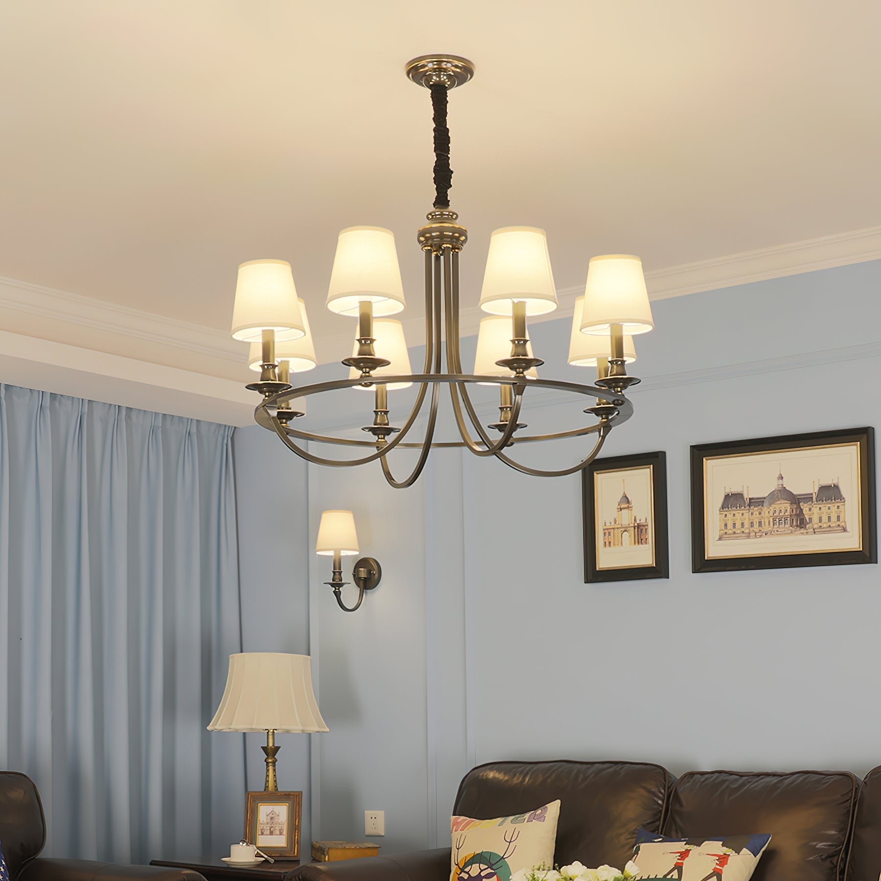 Plume Vintage Elegance Brass Fabric Chandelier - Lamp Copper