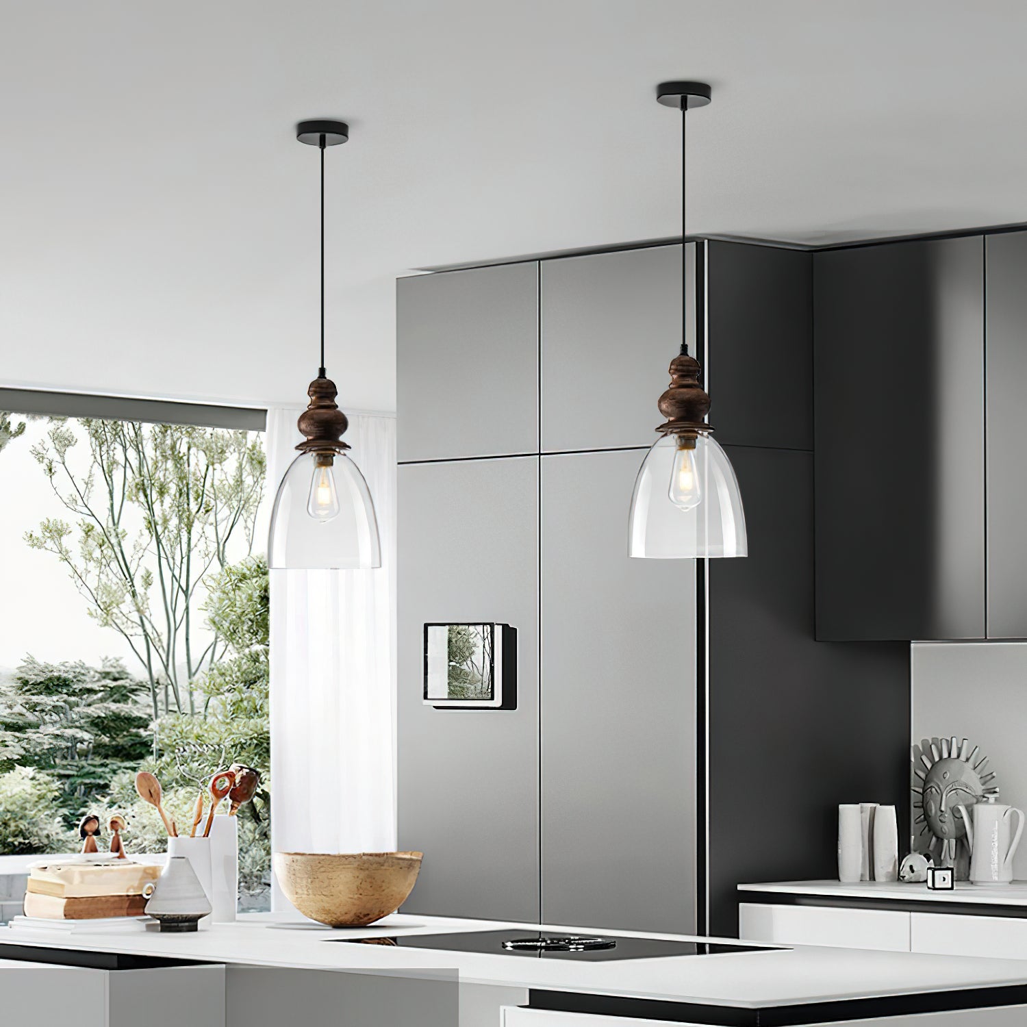 Inert Modern Minimalist Wooden Glass Pendant Lamp - Lamp Copper