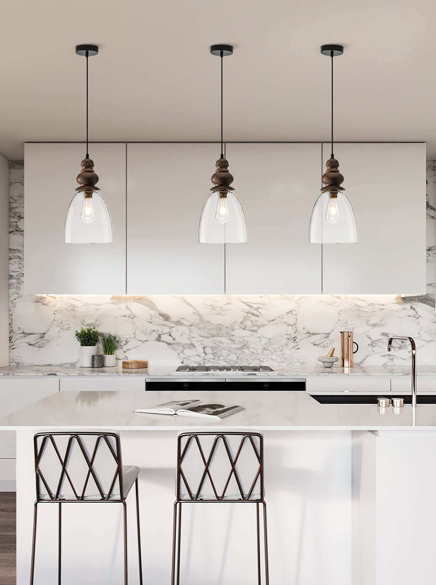 Inert Modern Minimalist Wooden Glass Pendant Lamp - Lamp Copper