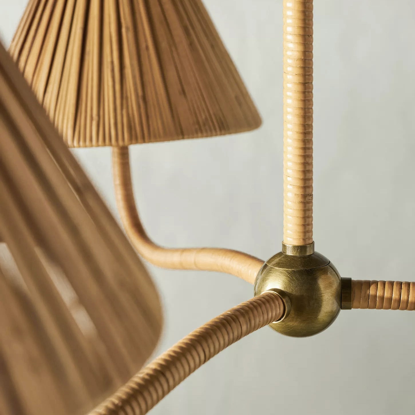 Delphine Elegance Natural Woven Metal Rattan Chandelier - Lamp Copper
