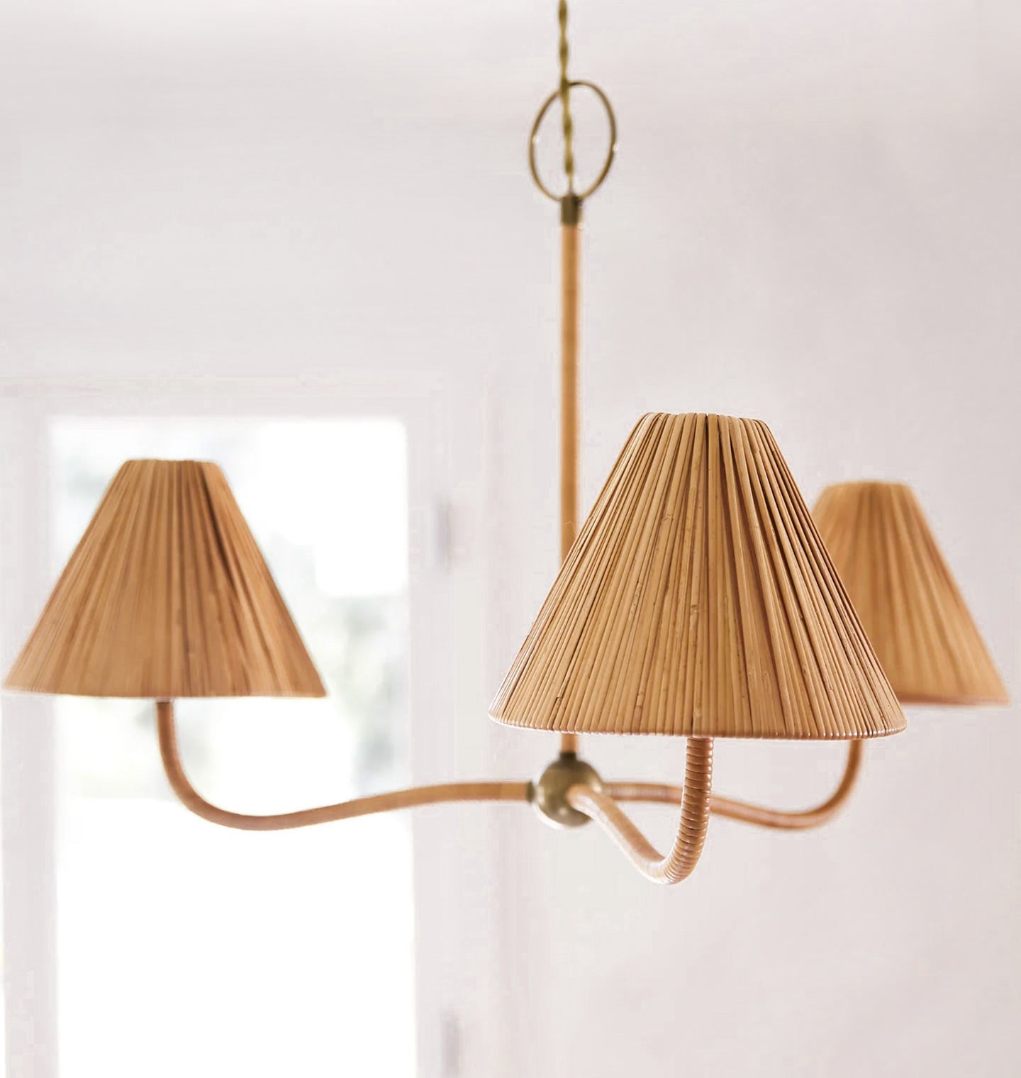 Delphine Elegance Natural Woven Metal Rattan Chandelier - Lamp Copper