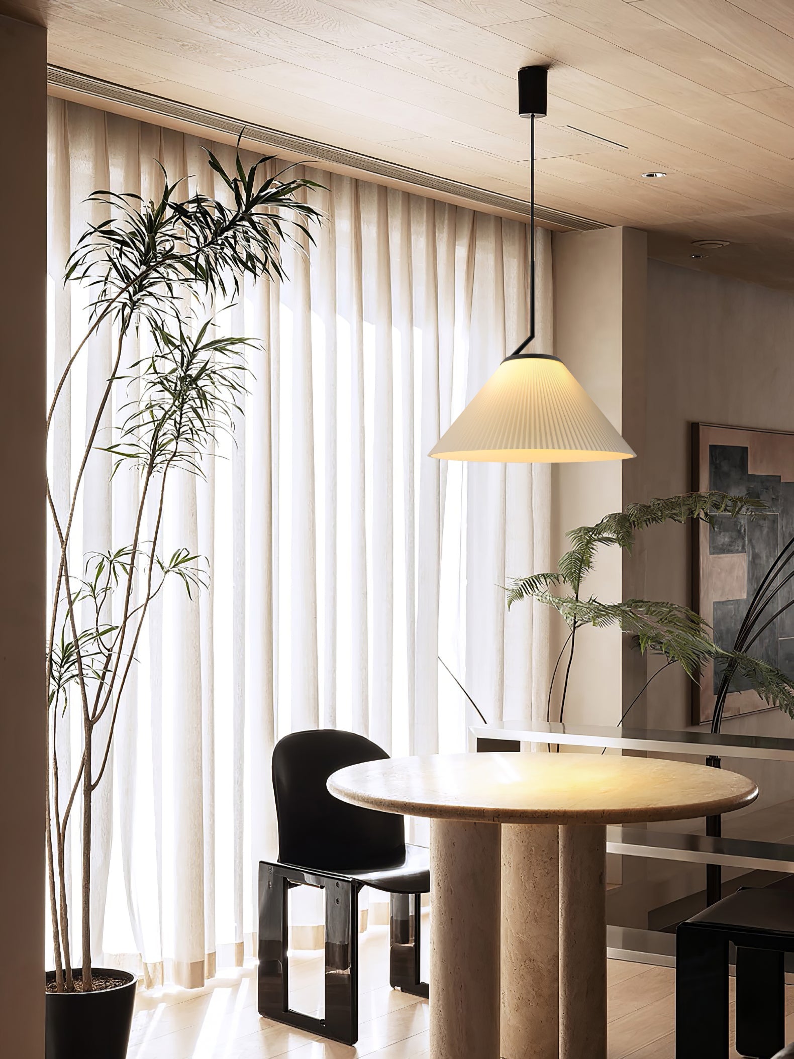 Knell Modern Minimalist Pleated Black Metal Plastic Pendant Lamp - Lamp Copper