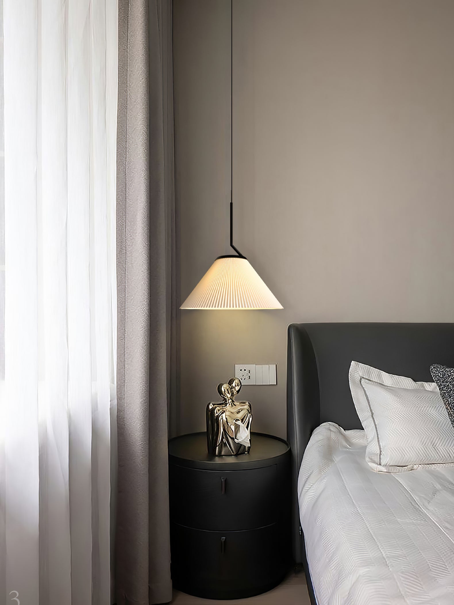 Knell Modern Minimalist Pleated Black Metal Plastic Pendant Lamp - Lamp Copper