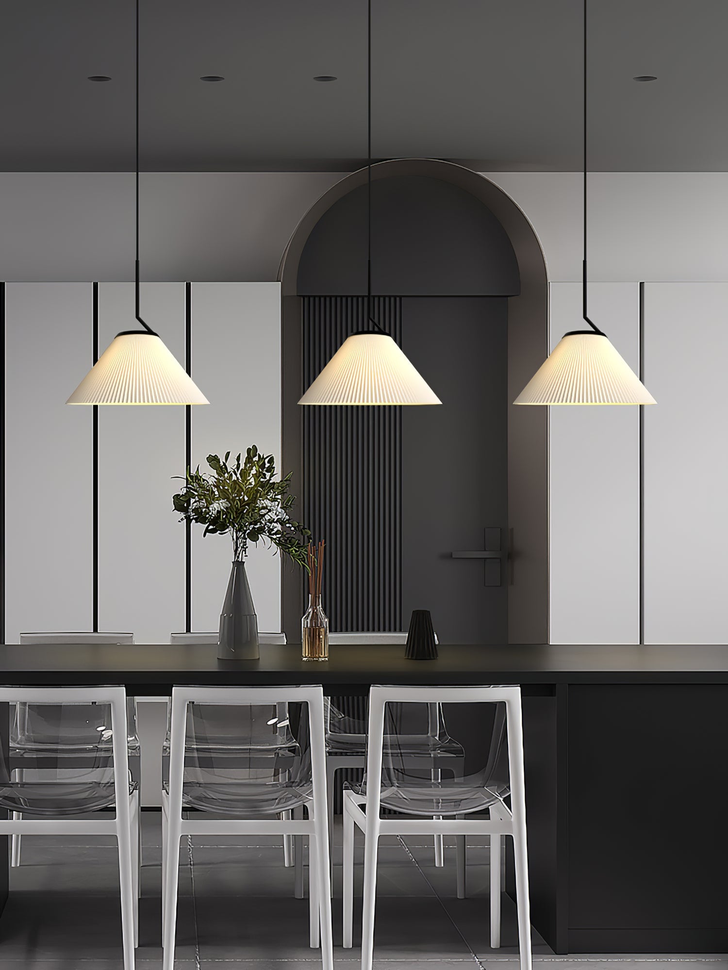 Knell Modern Minimalist Pleated Black Metal Plastic Pendant Lamp - Lamp Copper