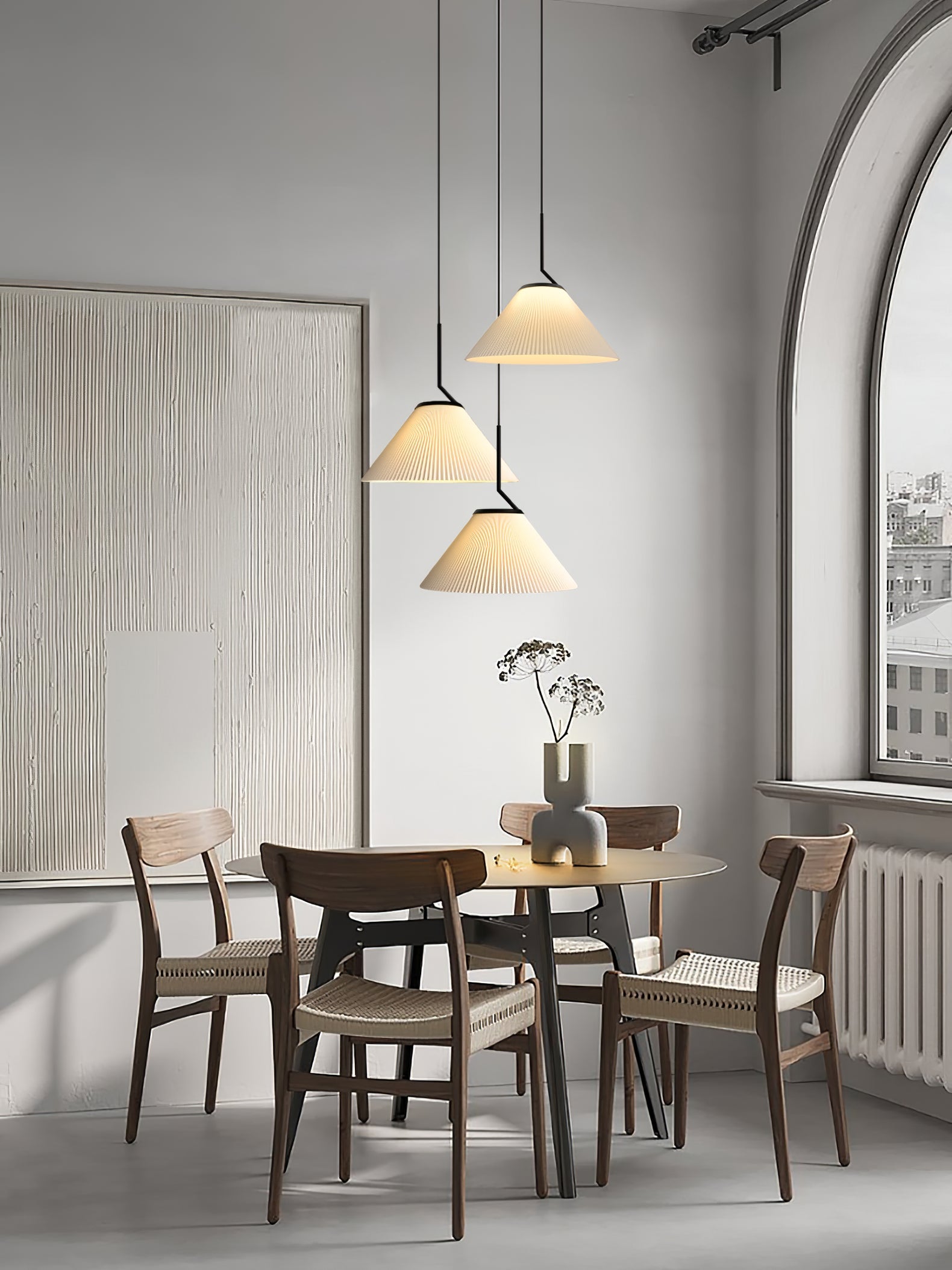 Knell Modern Minimalist Pleated Black Metal Plastic Pendant Lamp - Lamp Copper