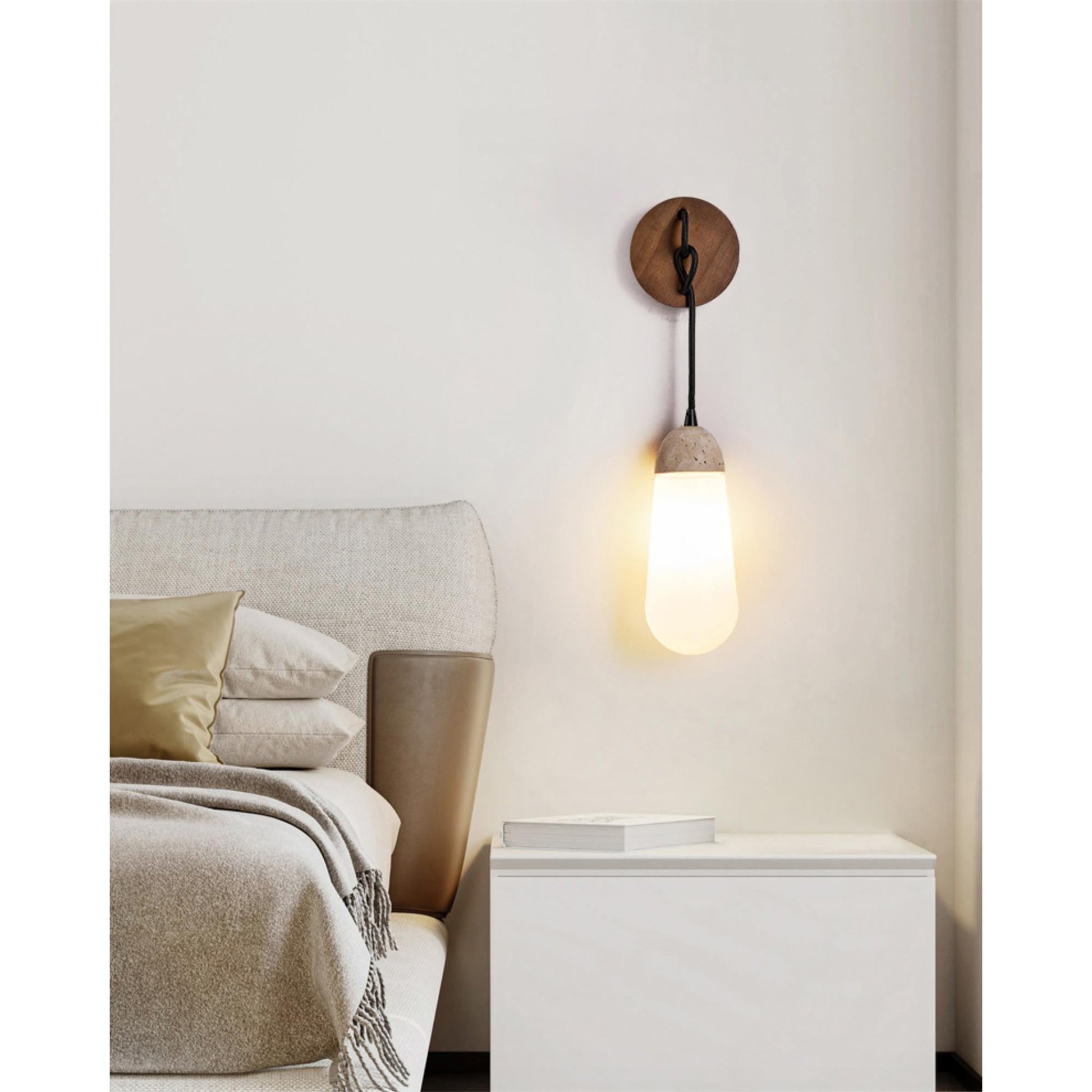 Radiant Modern Minimalist Wood Travertine Wall Lamp - Lamp Copper