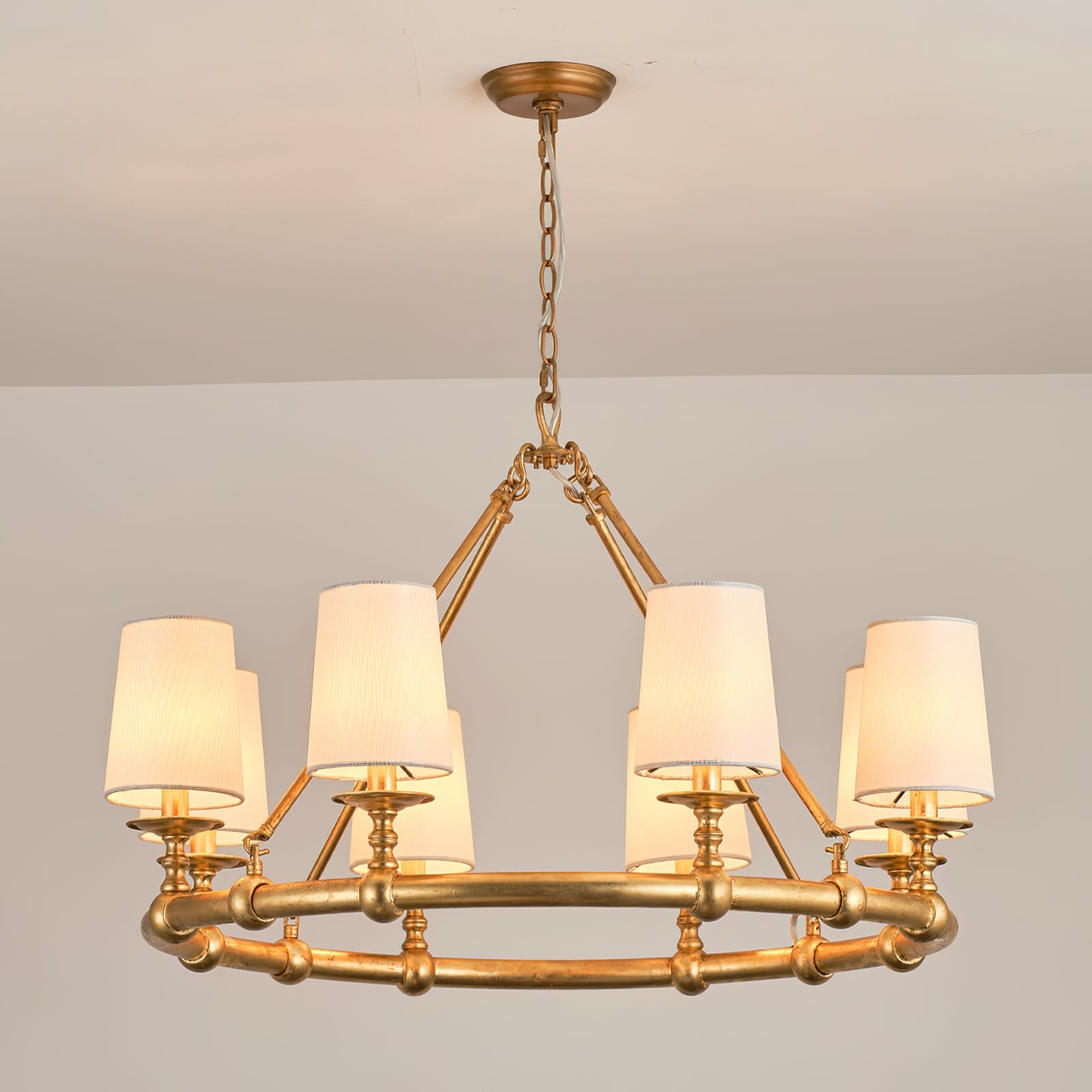 Unite Vintage Industrial Round Gold Metal Chandelier - Lamp Copper