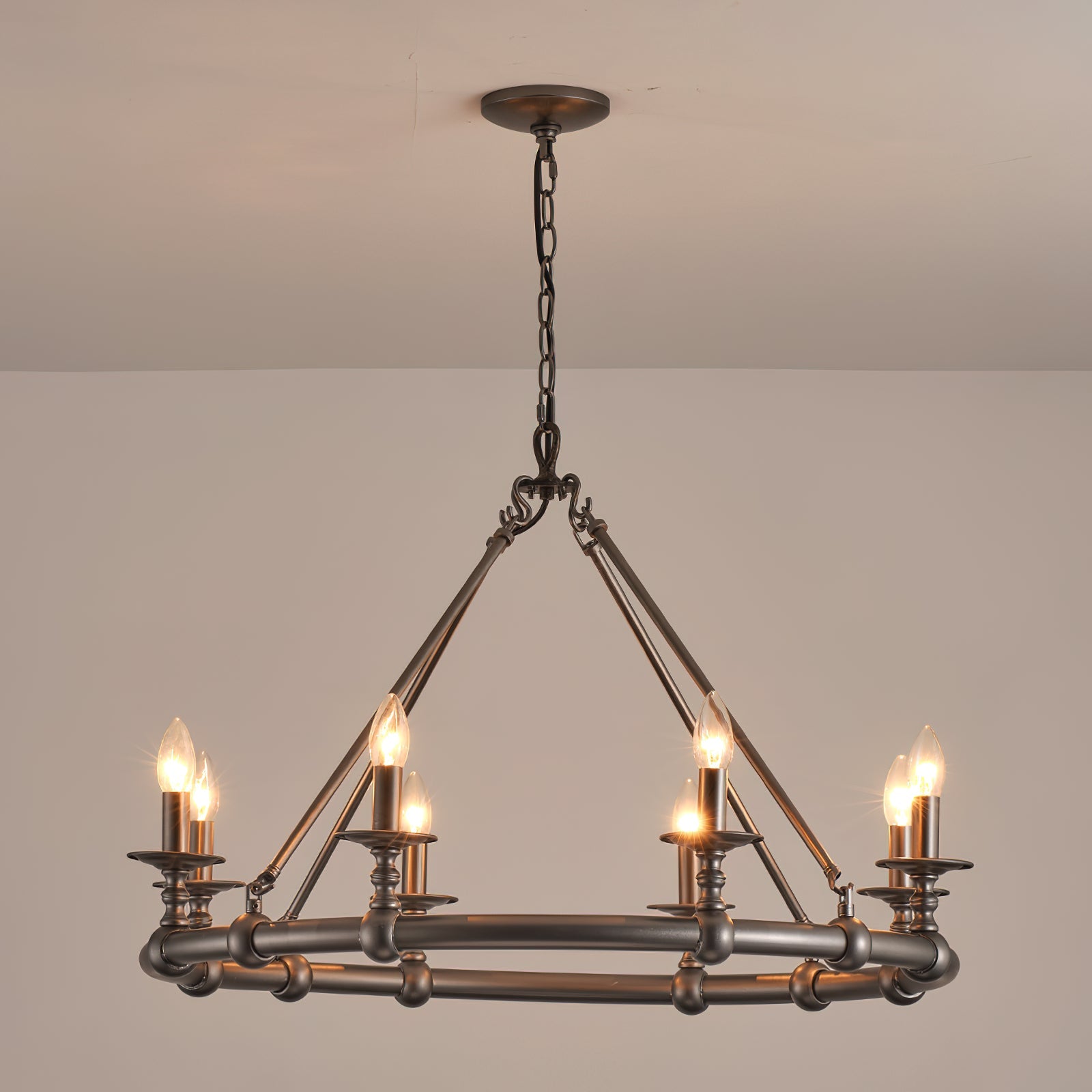 Unite Vintage Industrial Round Gold Metal Chandelier - Lamp Copper