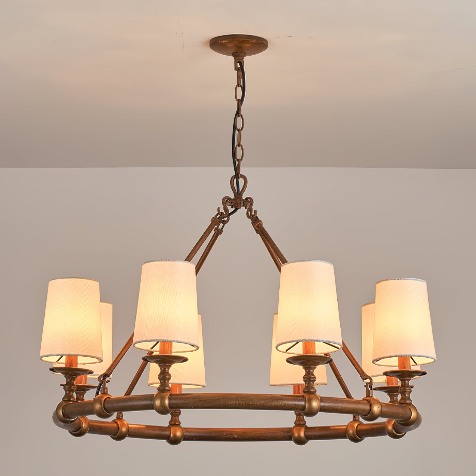 Unite Vintage Industrial Round Gold Metal Chandelier - Lamp Copper