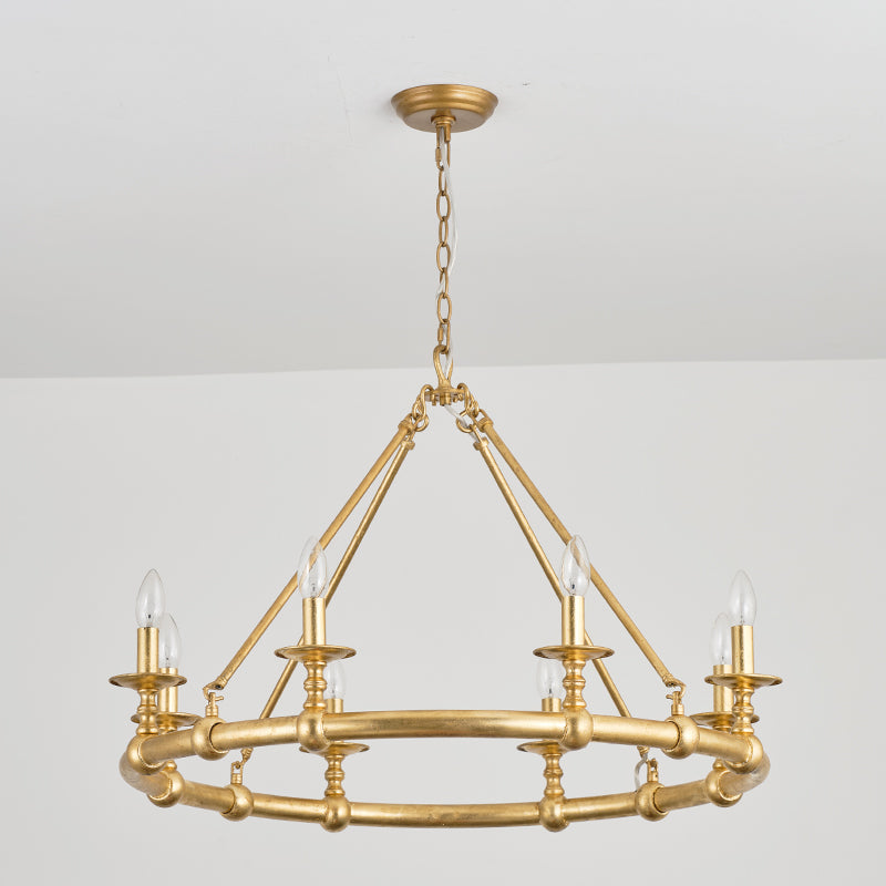 Unite Vintage Industrial Round Gold Metal Chandelier - Lamp Copper