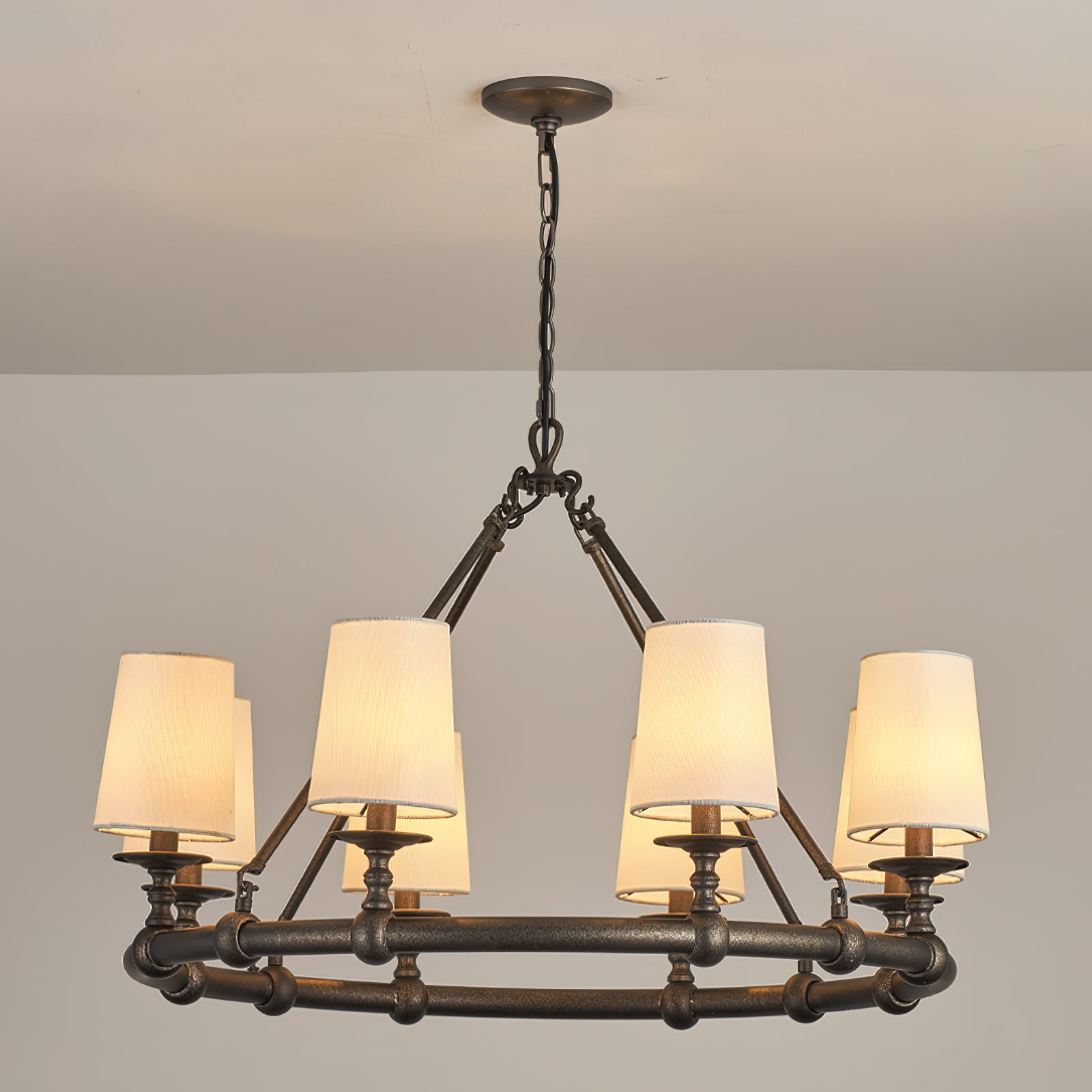 Unite Vintage Industrial Round Gold Metal Chandelier - Lamp Copper
