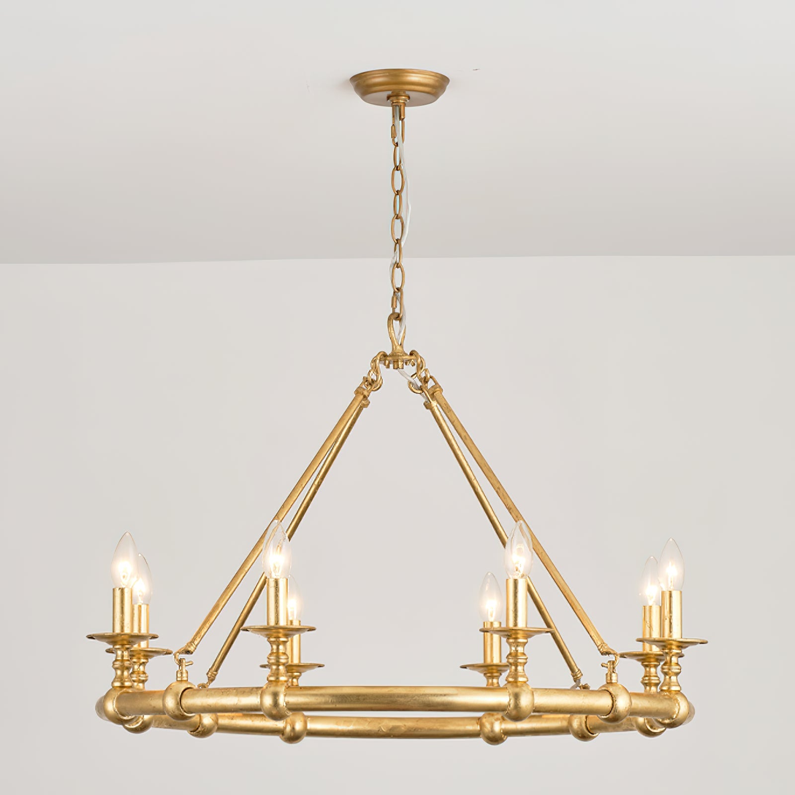 Unite Vintage Industrial Round Gold Metal Chandelier - Lamp Copper