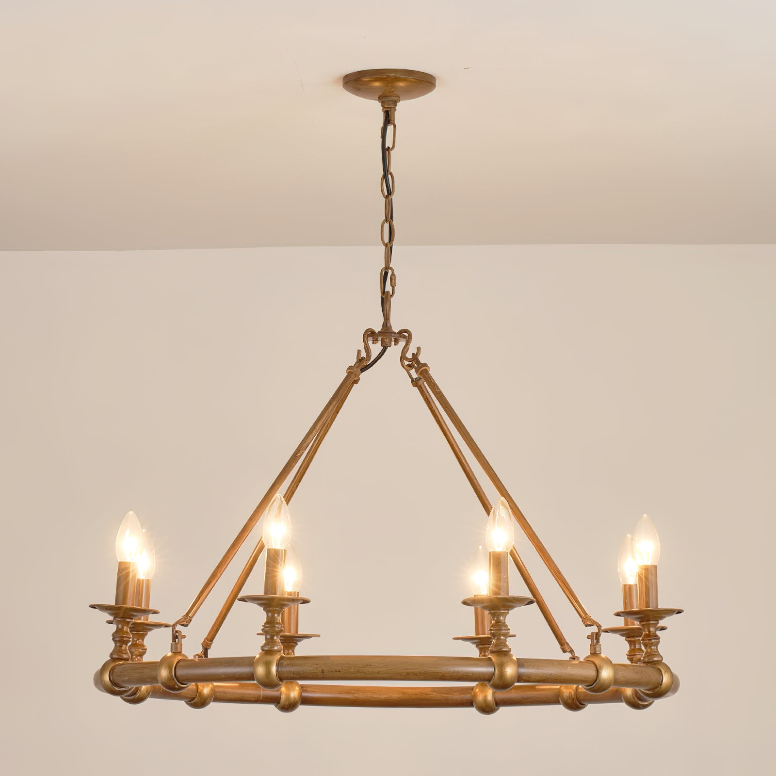 Unite Vintage Industrial Round Gold Metal Chandelier - Lamp Copper