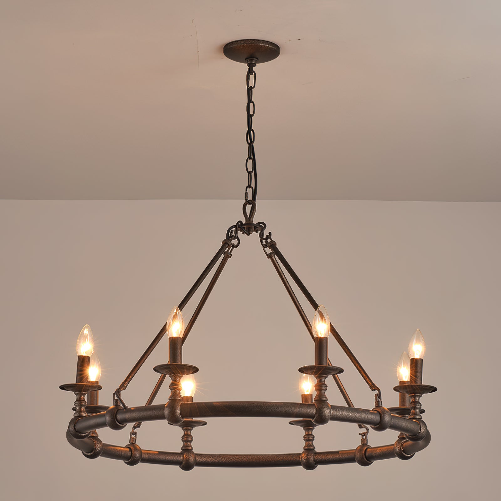 Unite Vintage Industrial Round Gold Metal Chandelier - Lamp Copper