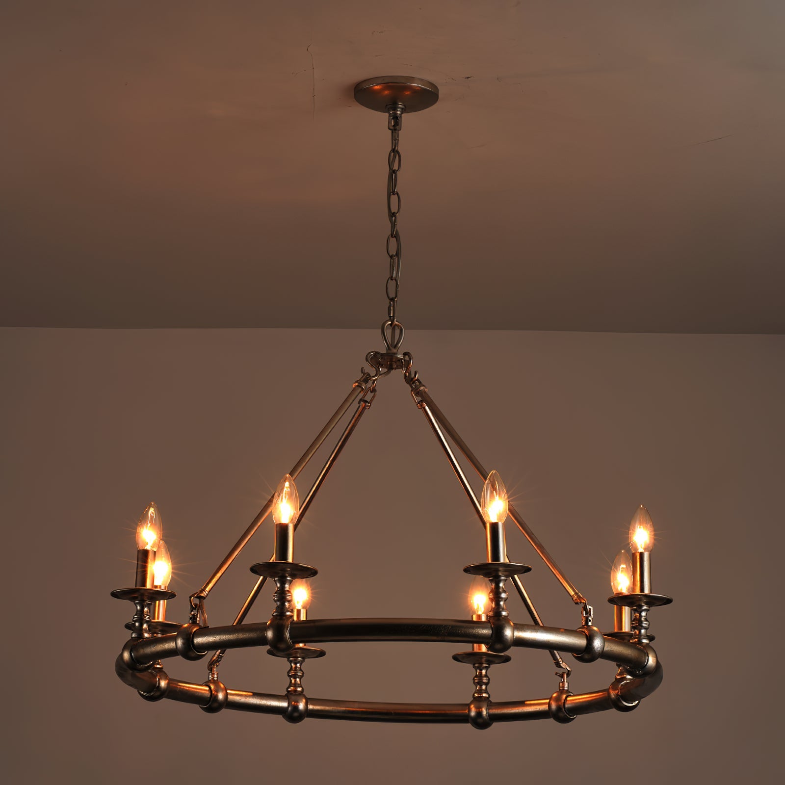 Unite Vintage Industrial Round Gold Metal Chandelier - Lamp Copper