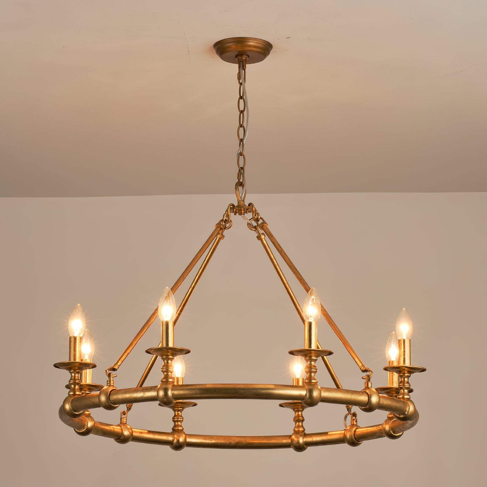 Unite Vintage Industrial Round Gold Metal Chandelier - Lamp Copper