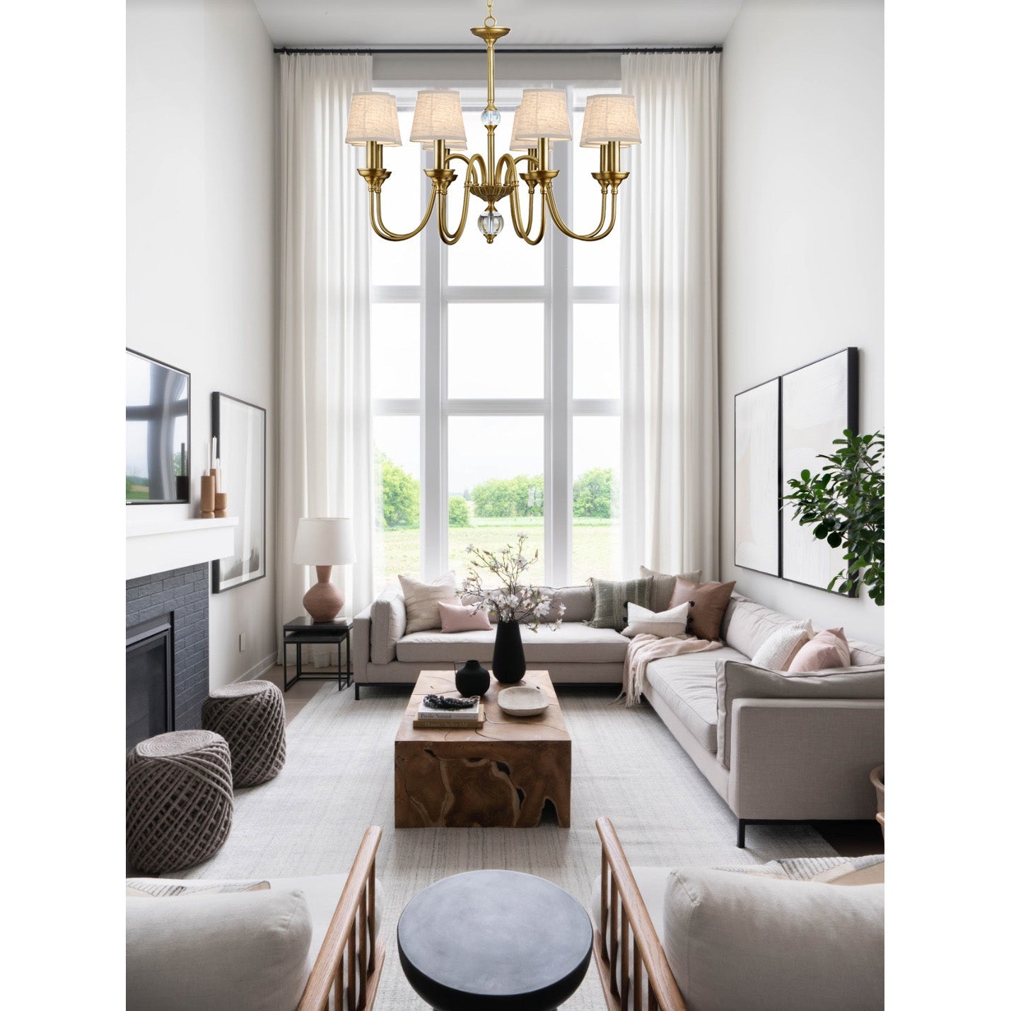 Blur Postmodern Luxury Brass Crystal Fabric Chandelier - Lamp Copper