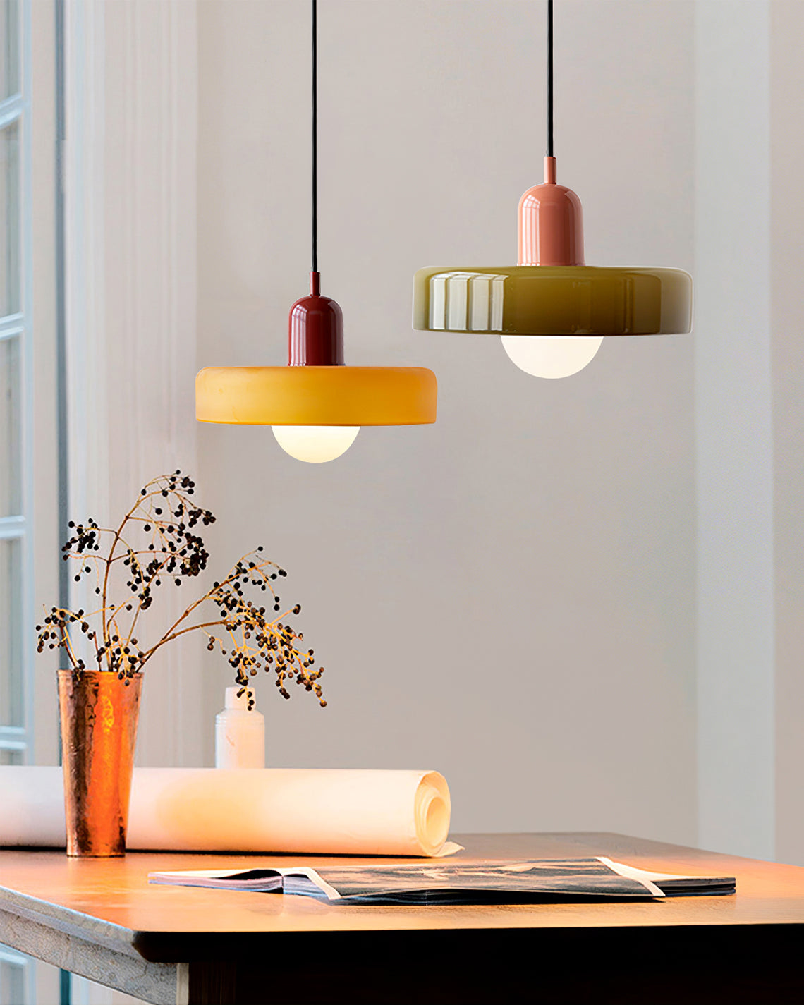 Jovial Minimalist Disc Orb Swag Glass Lights - Lamp Copper