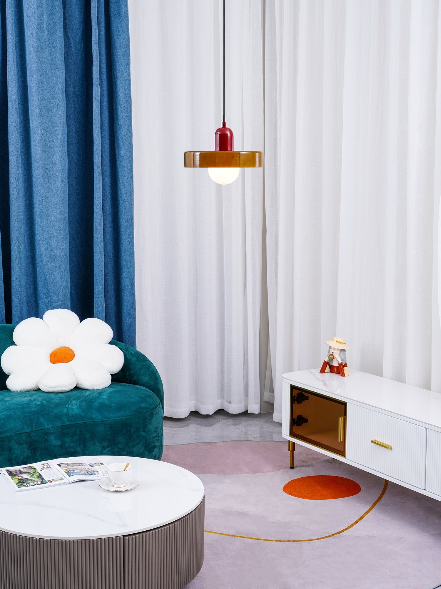 Jovial Minimalist Disc Orb Swag Glass Lights - Lamp Copper
