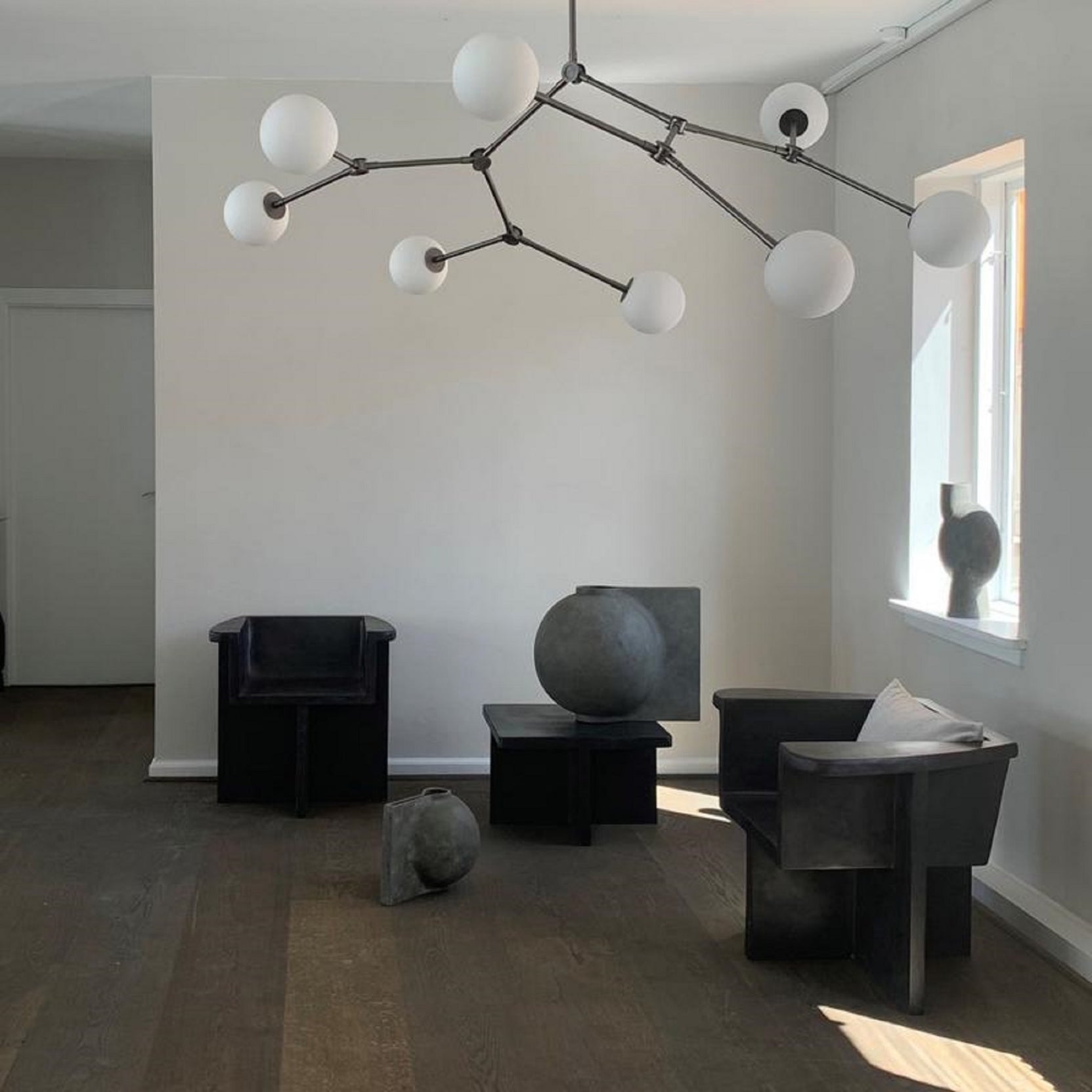 Halo Modern Minimalist Ball Black Glass Chandelier - Lamp Copper