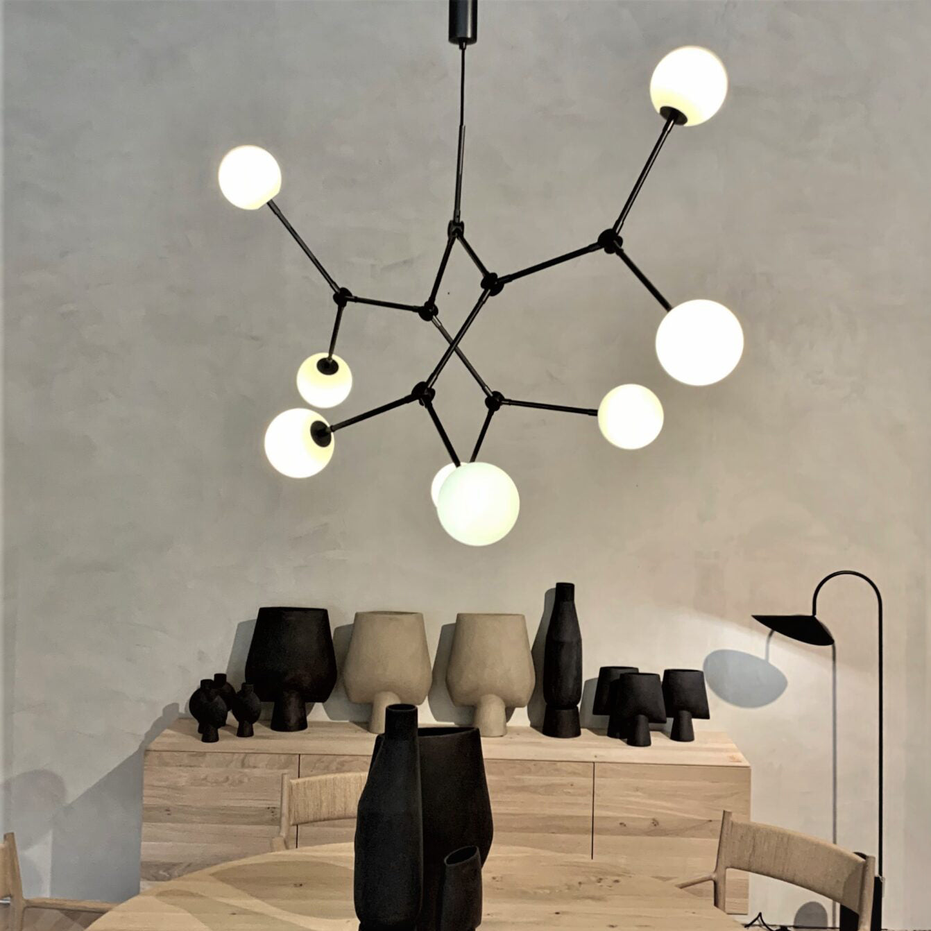 Halo Modern Minimalist Ball Black Glass Chandelier - Lamp Copper