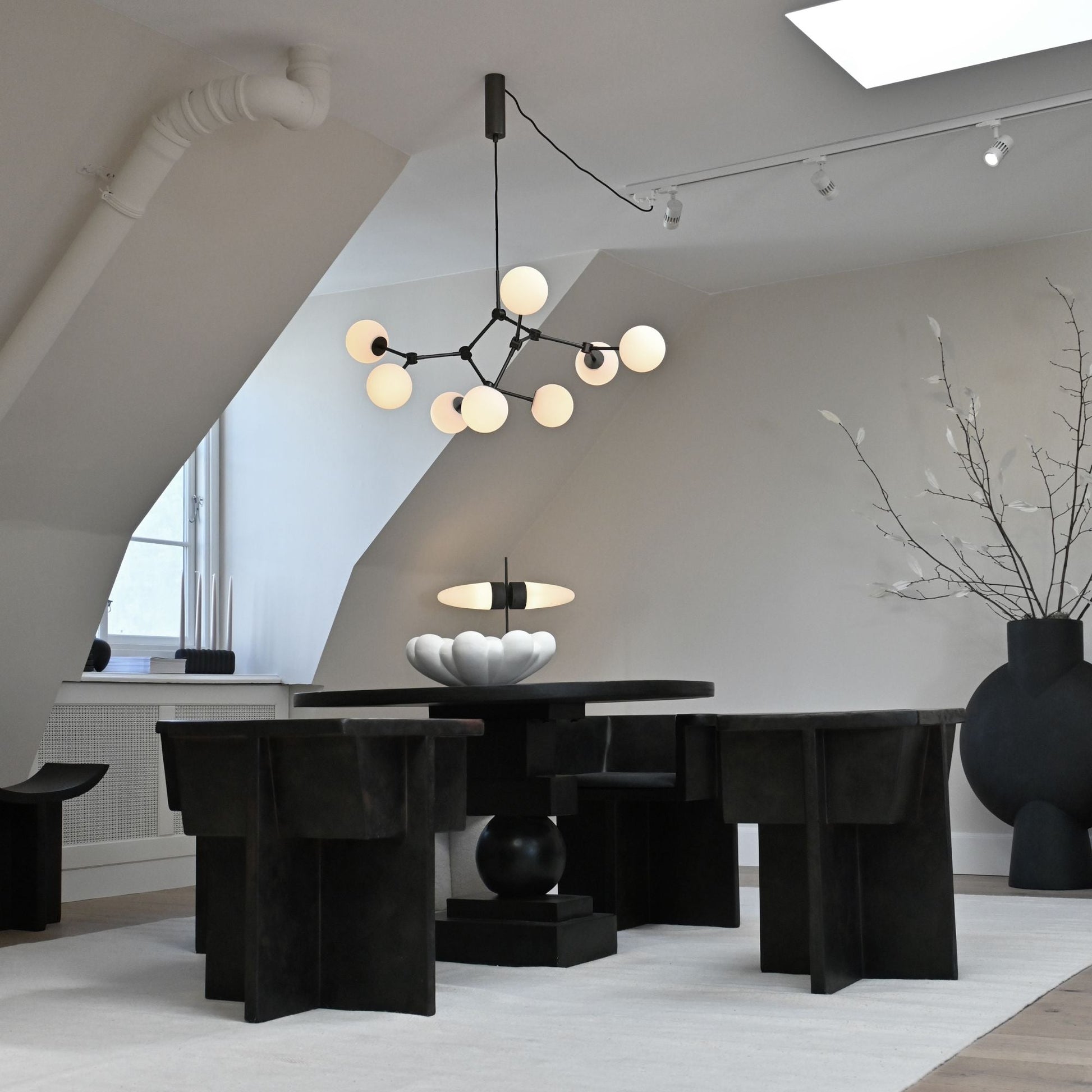 Halo Modern Minimalist Ball Black Glass Chandelier - Lamp Copper