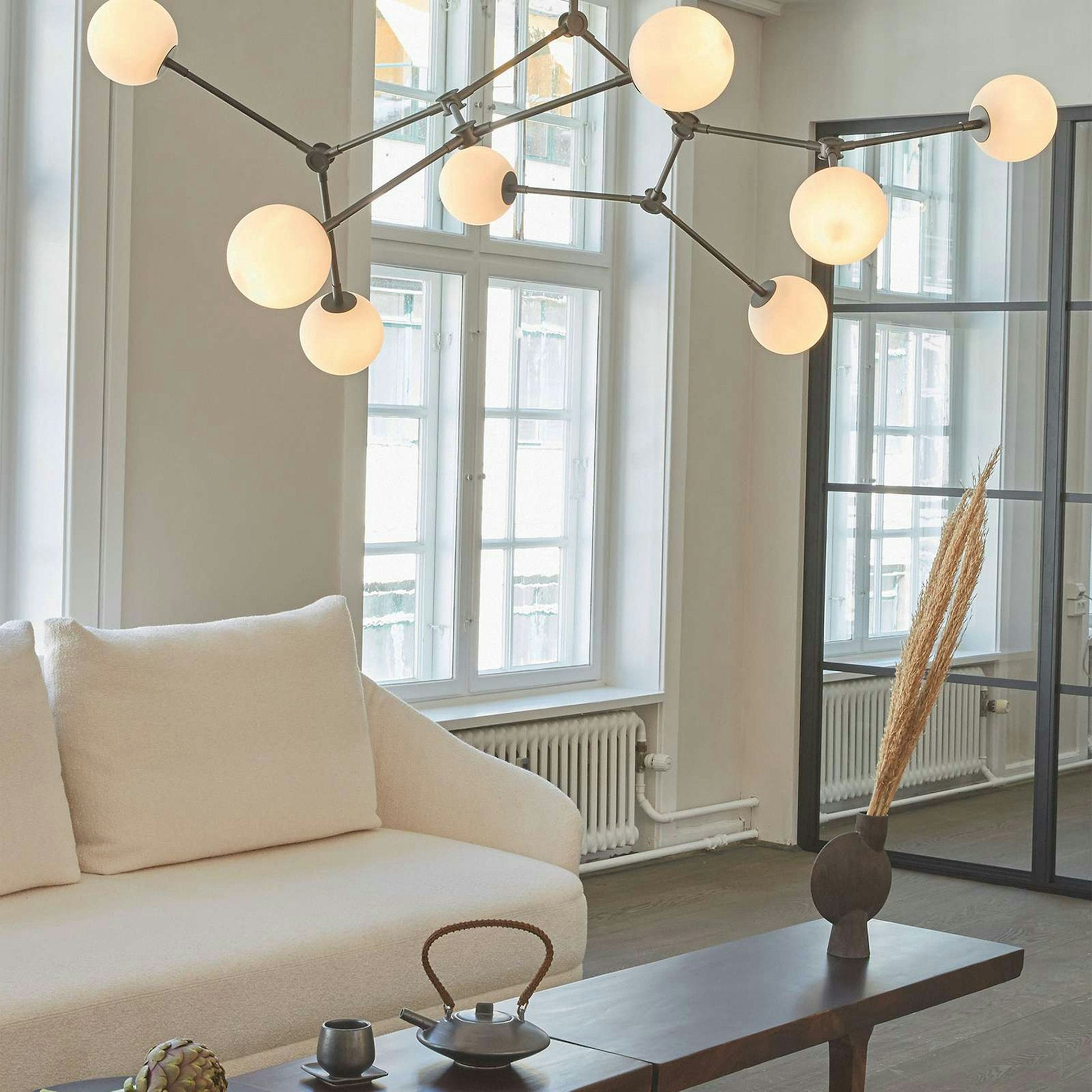 Halo Modern Minimalist Ball Black Glass Chandelier - Lamp Copper