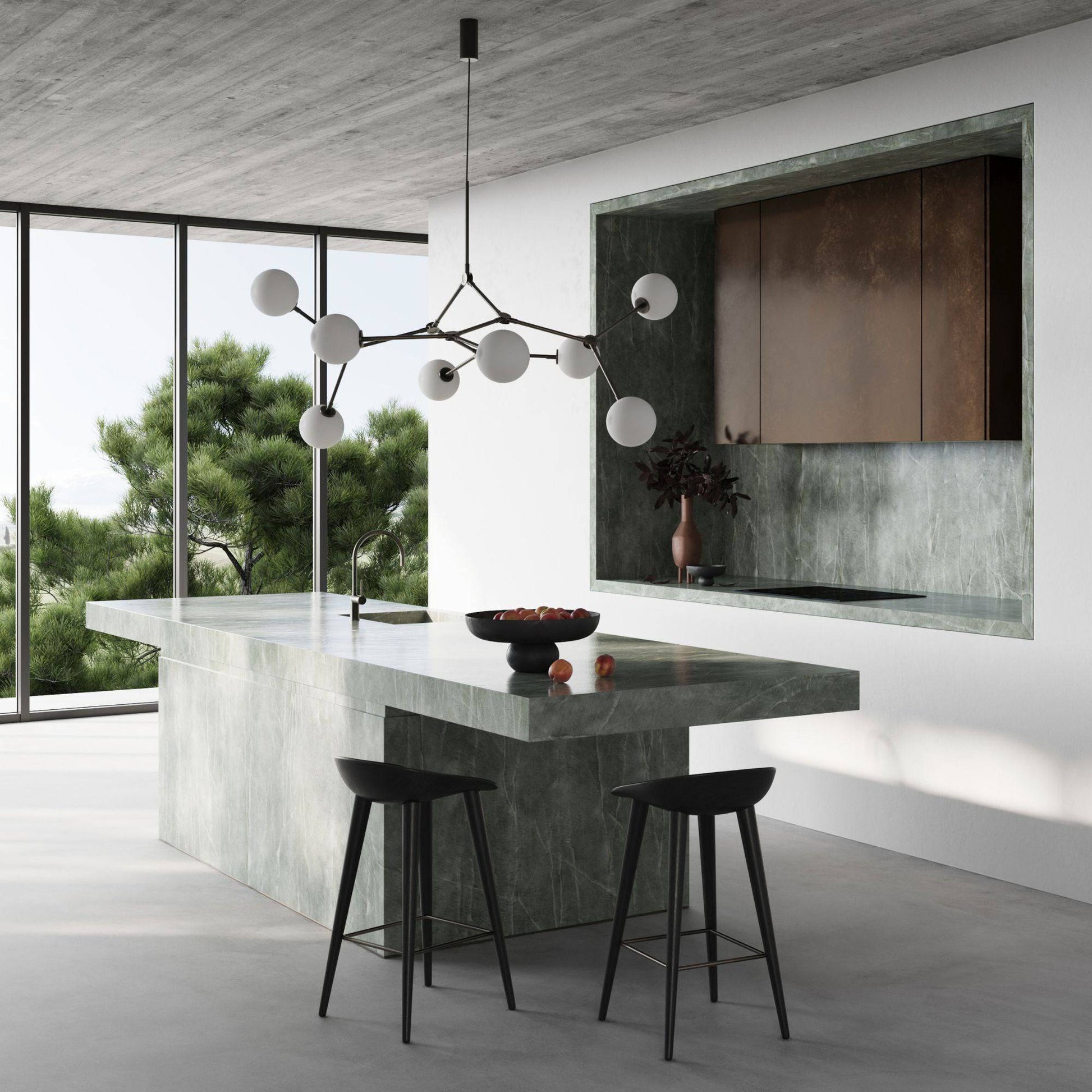 Halo Modern Minimalist Ball Black Glass Chandelier - Lamp Copper