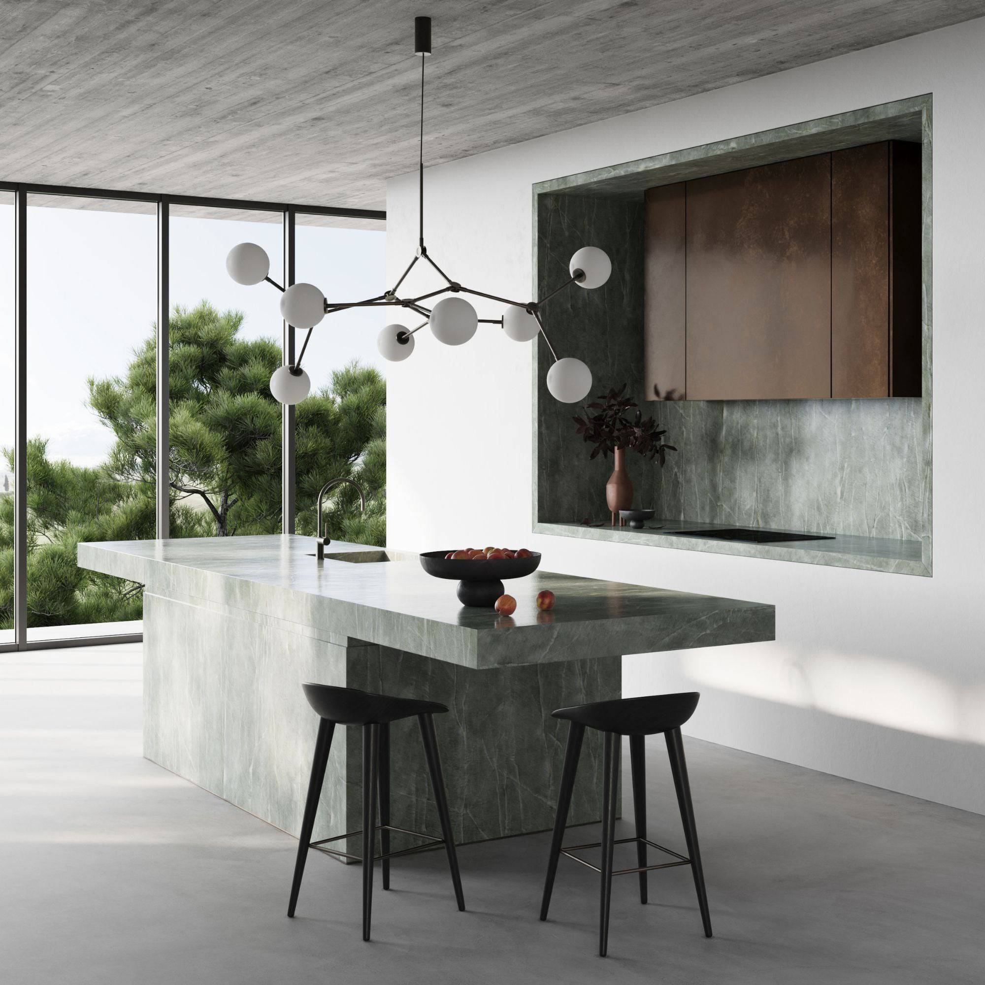 Halo Modern Minimalist Ball Black Glass Chandelier - Lamp Copper