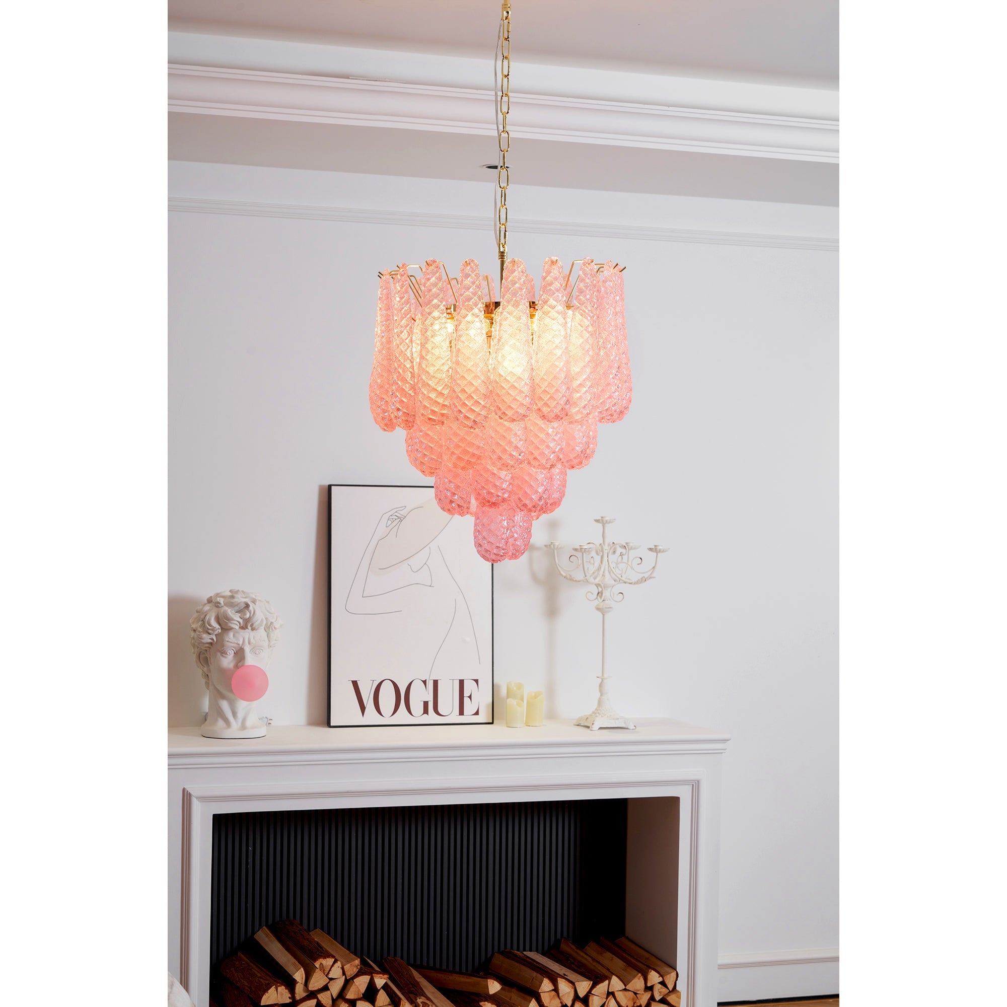 Junto Postmodern Luxury Drop Pink Metal Glass Chandelier - Lamp Copper