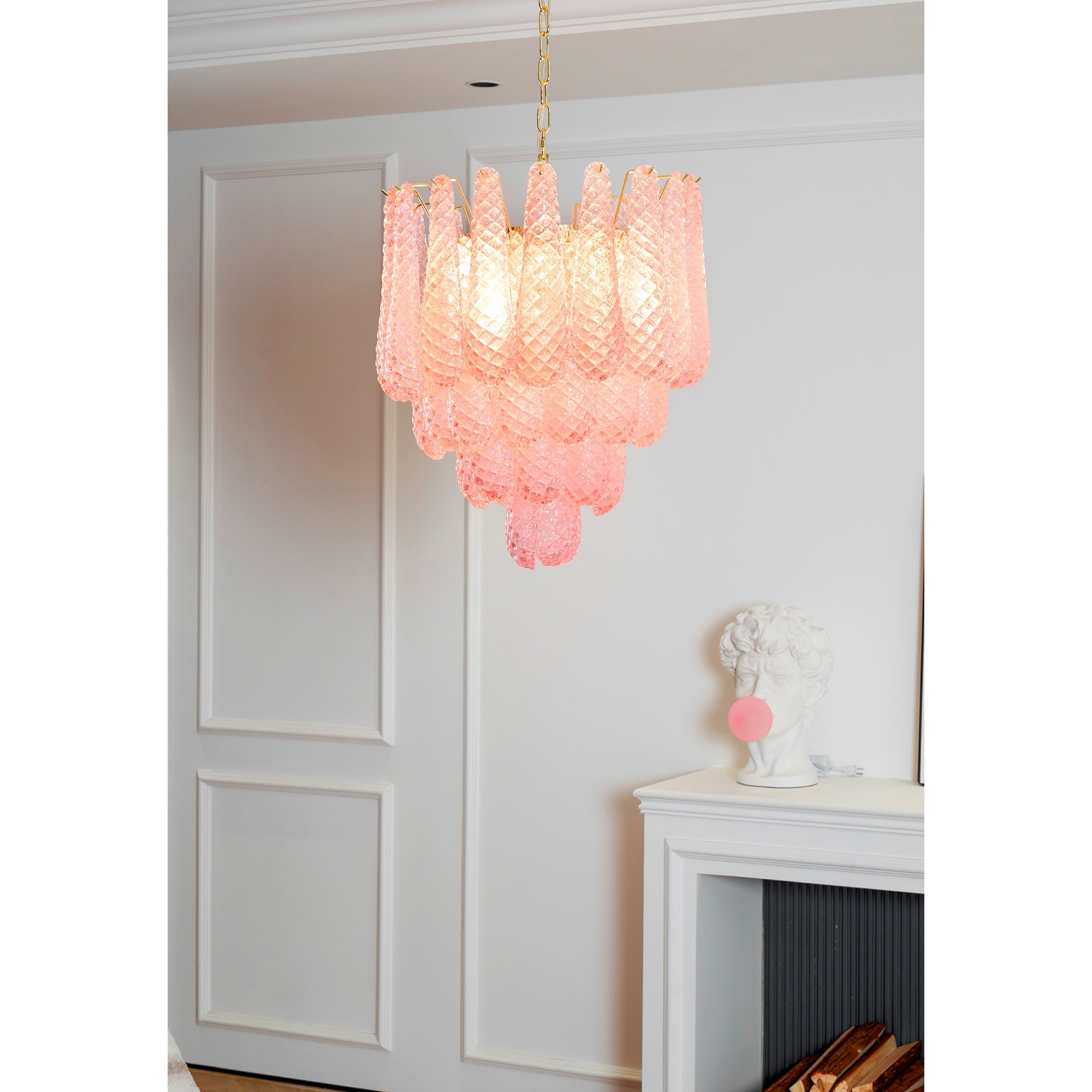 Junto Postmodern Luxury Drop Pink Metal Glass Chandelier - Lamp Copper